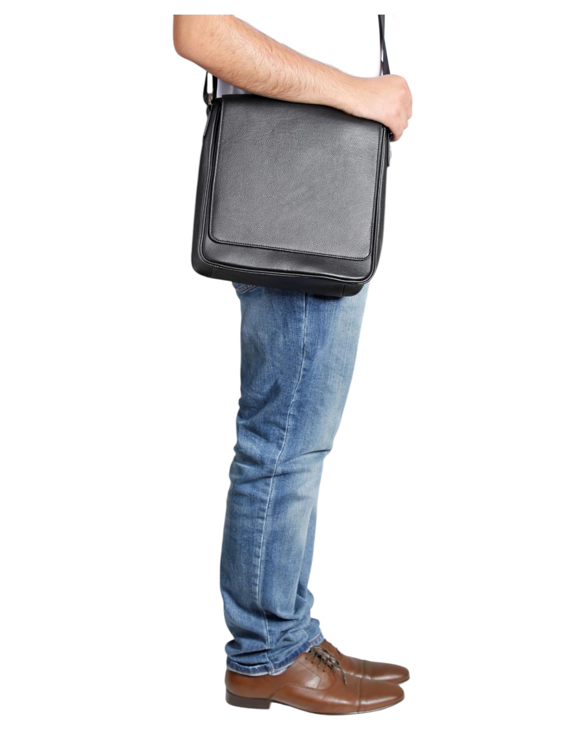 4 VKY Unisex Mateo Leather Messenger Shoulder Bag Handbag BLACK, 4 of 6