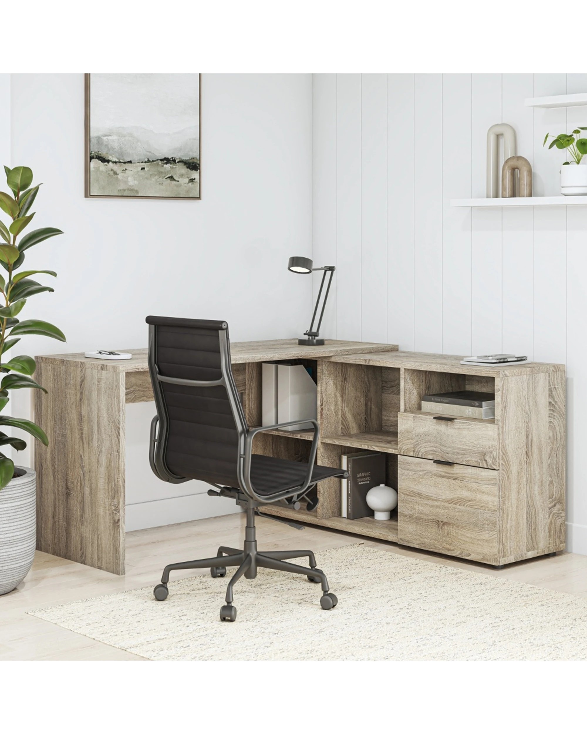 2 Alpine Bay Rico 2 Drawer 5 Compartment Executive Storage Desk Light Sonoma Oak - Beige, 2 of 3