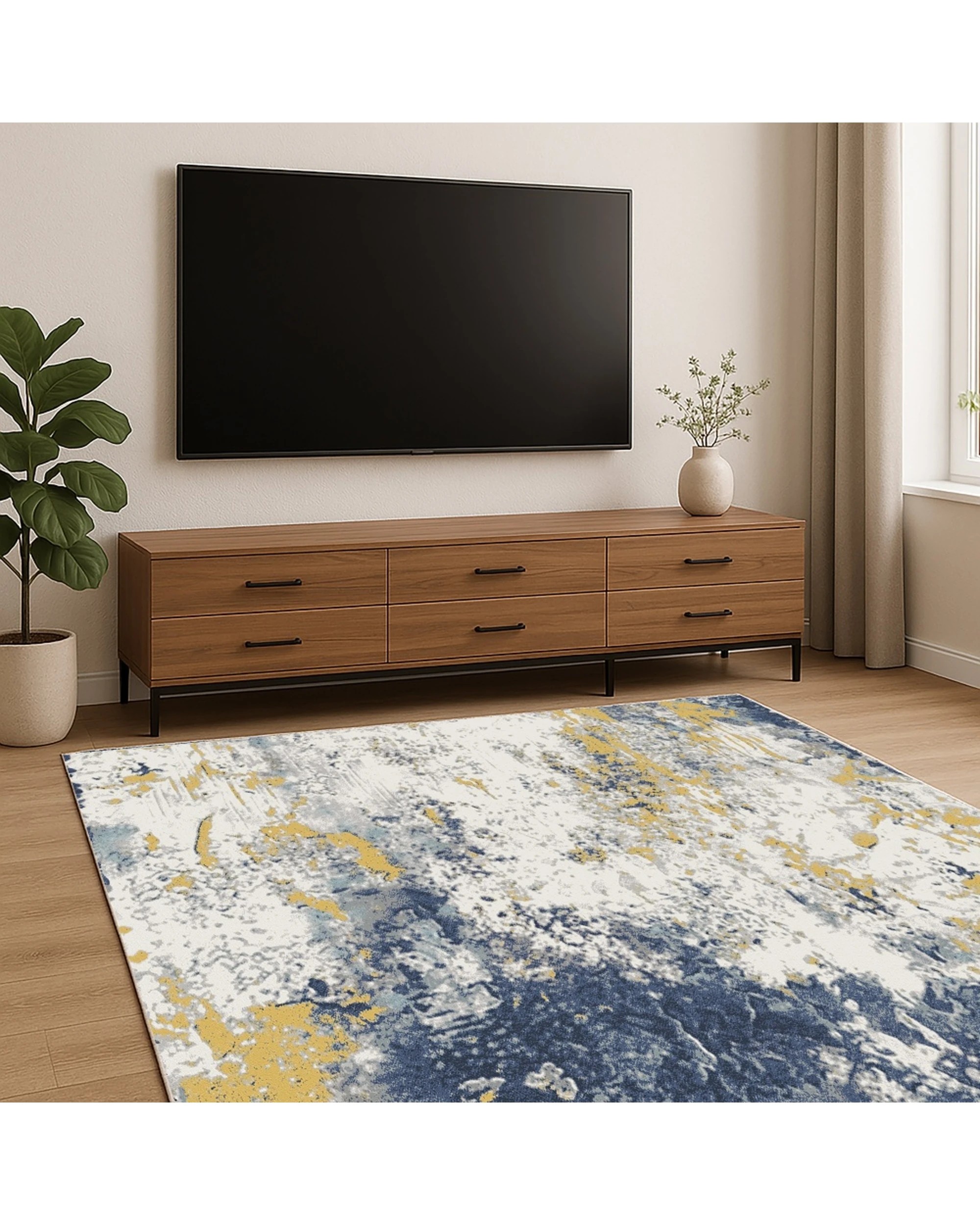 3 Urban Style Abstract Printed Microfibre Rug 6mm Pile Canvas Backing 160x240cm - Multi, 3 of 5