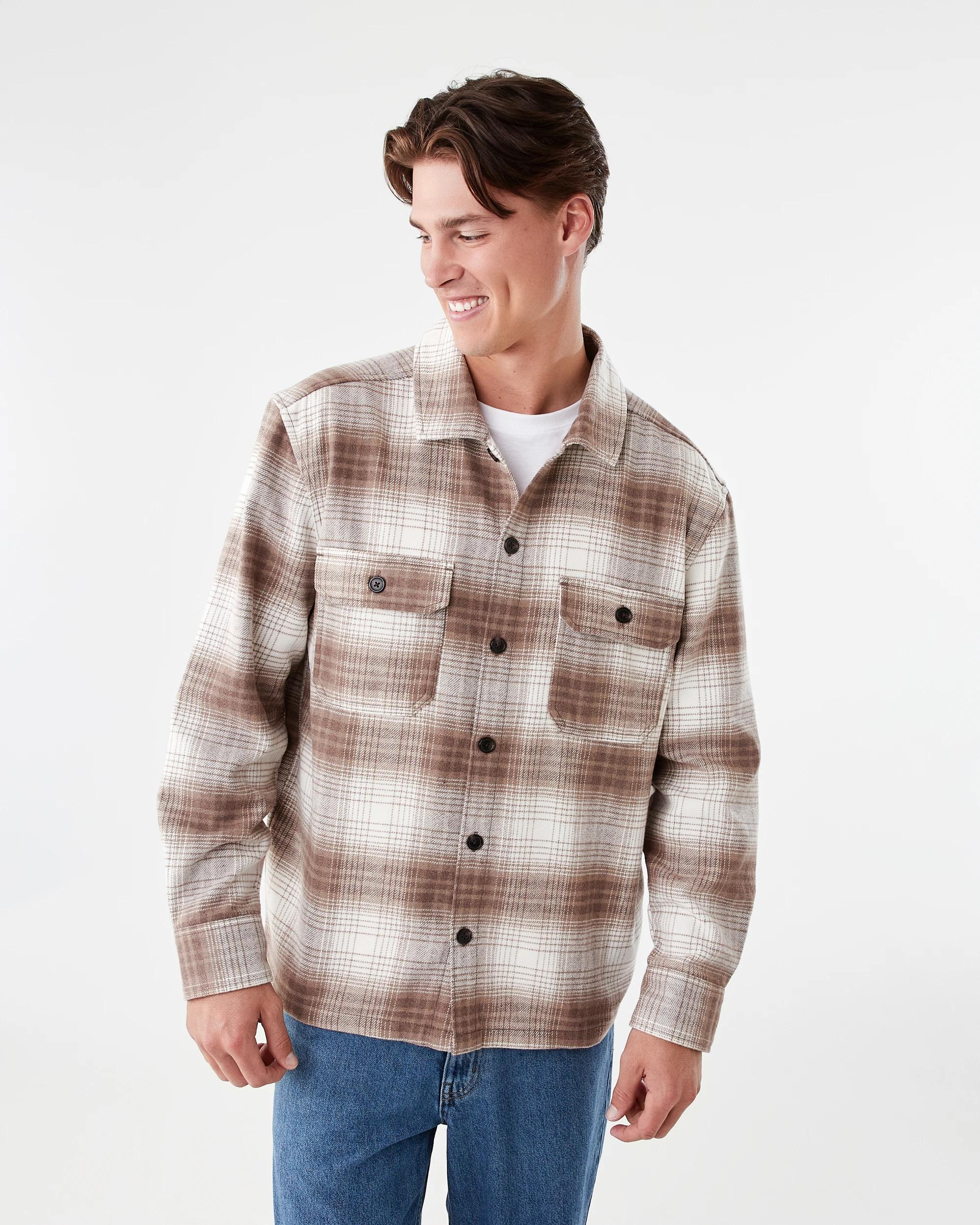 1 Long Sleeve Check Overshirt Brn Check, 1 of 9