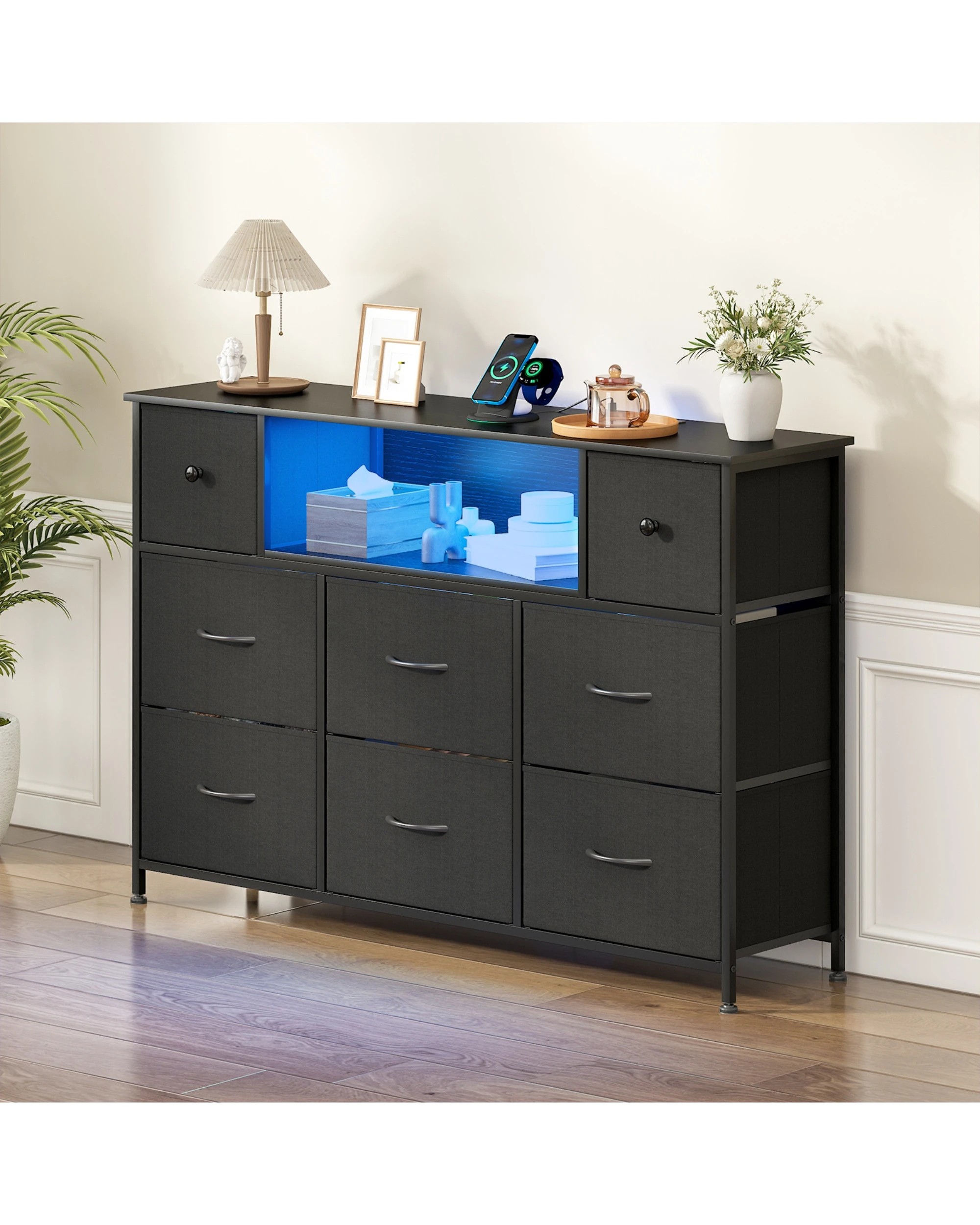 2 Advwin Chest Of 8 Drawers Storage Cabinet With Open Shelves
 - Black, 2 of 9