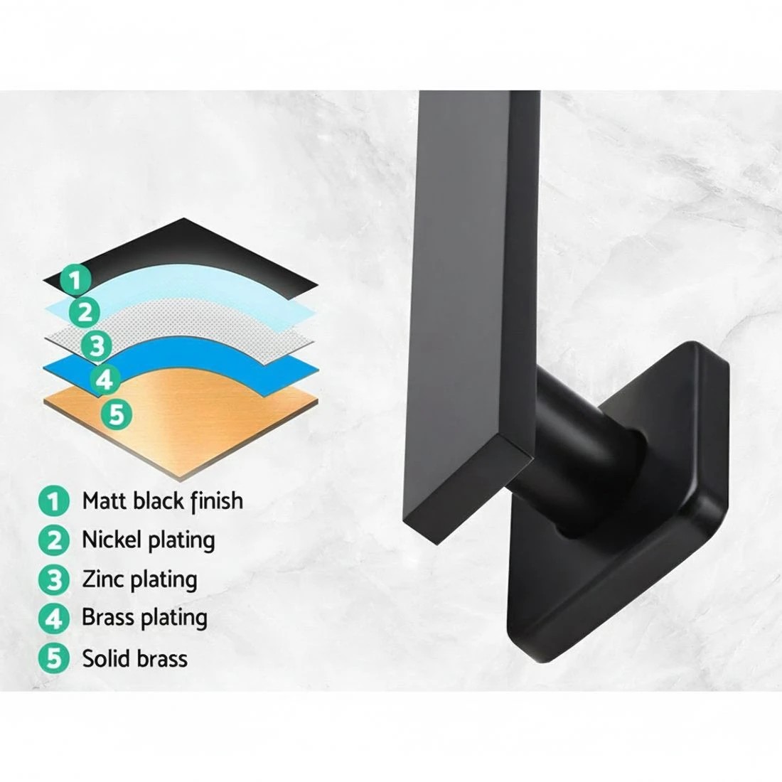 3 Cefito 8'' Rain Shower Head W Arm Square High Pressure - Black, 3 of 5