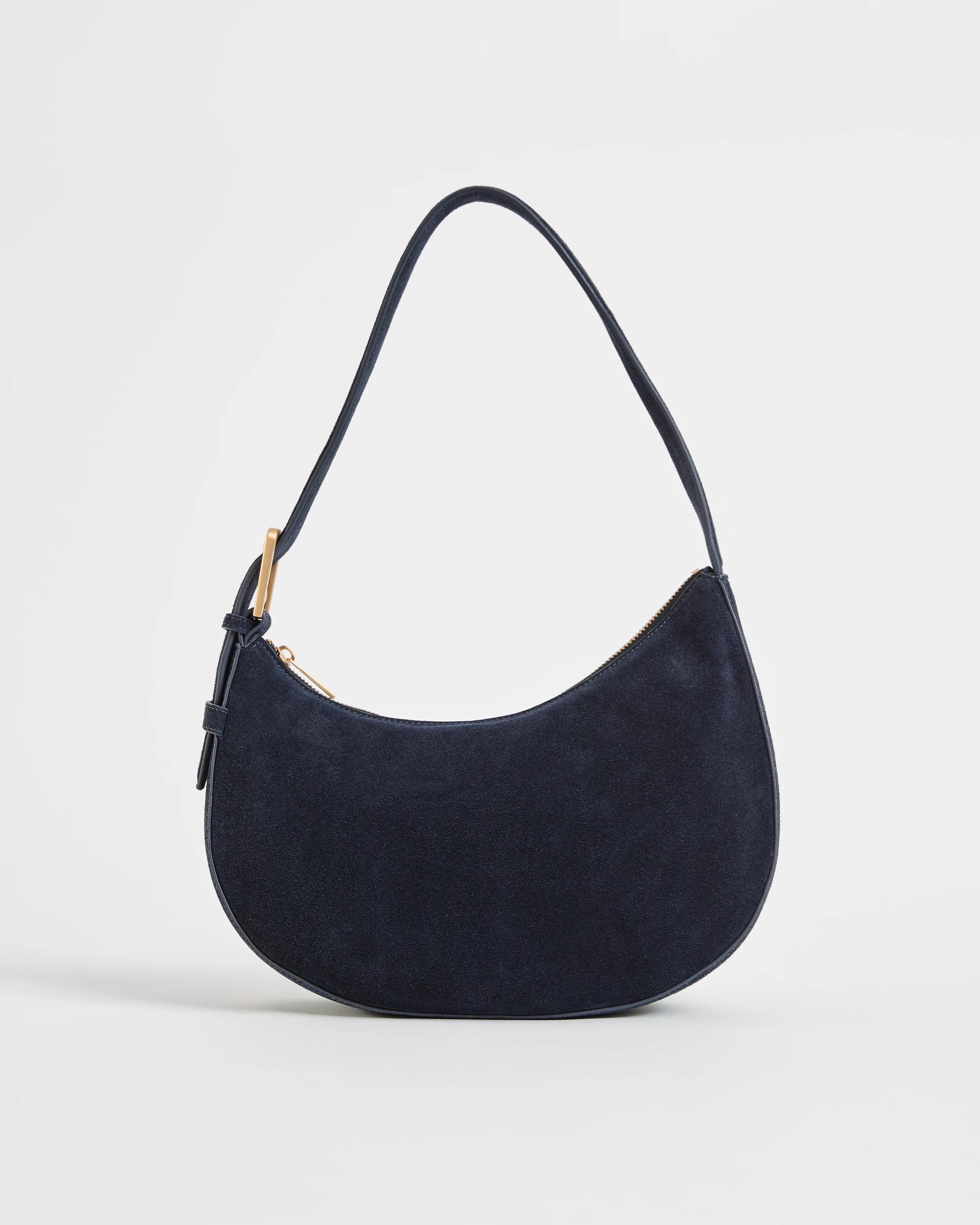 1 Target Accessories Premium Suede Leather Halfmoon Shoulder Bag NAVY, 1 of 2