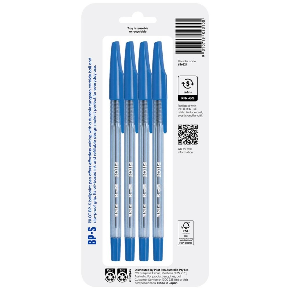 2 PILOT BP-S Ballpoint Pen Fine 0.7mm Blue 4 Pack, 2 of 8
