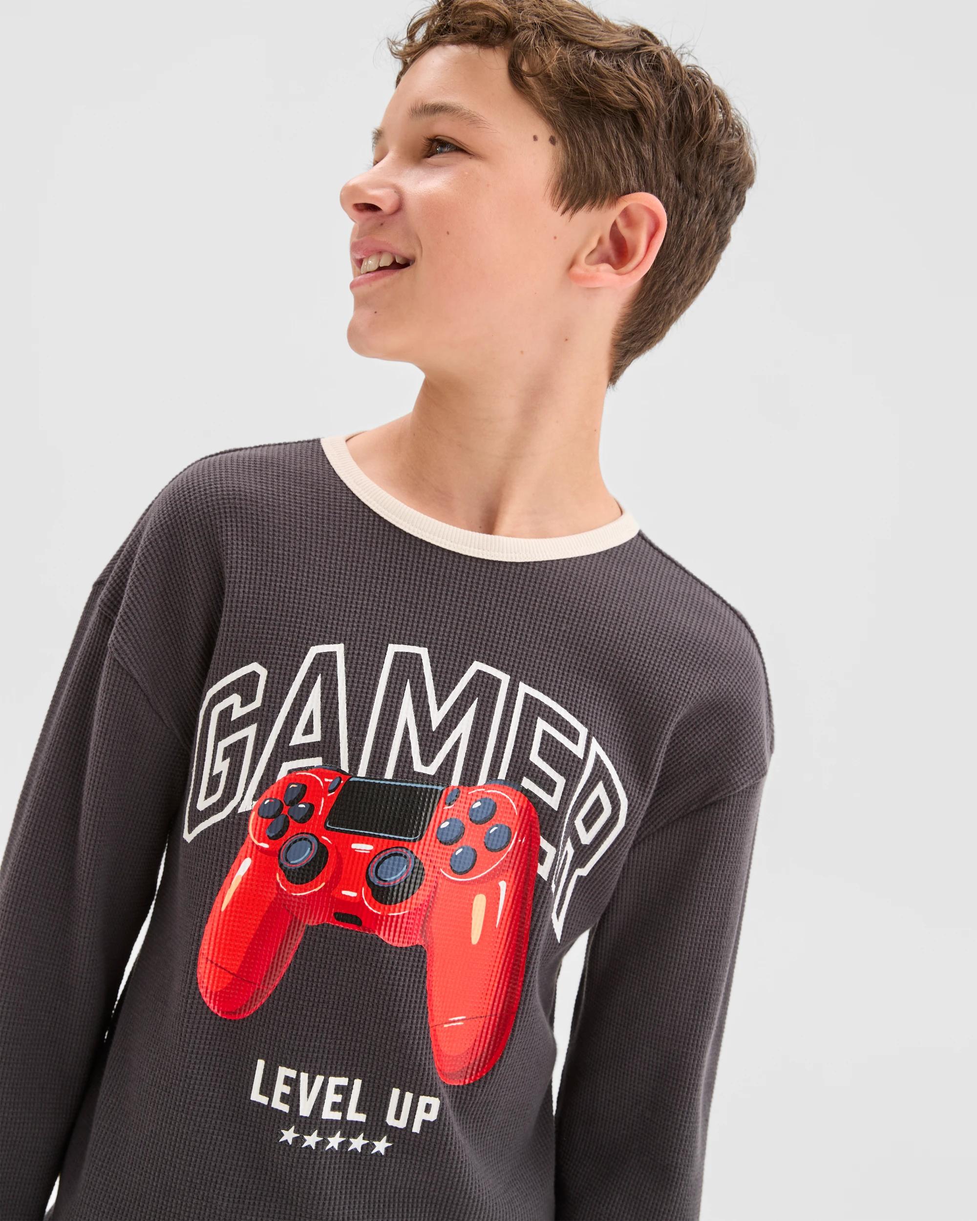 2 Target Kids Australian Cotton Older Boys Flannel Pyjama Set BLACK GAMER, 2 of 7