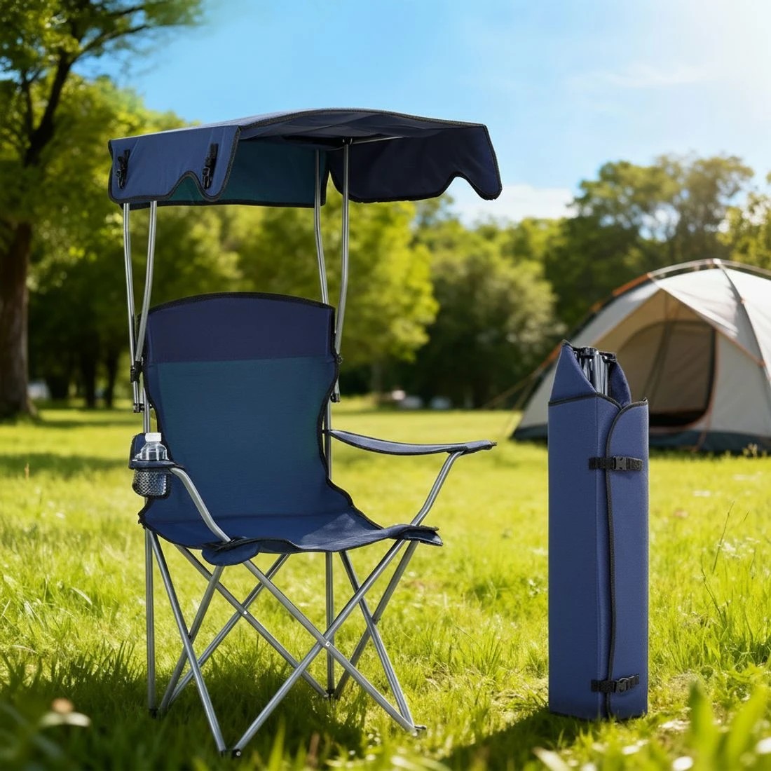 4 Weisshorn Camping Chair With Canopy Folding Outdoor Portable Seat Lightweight Beach Picnic Fishing Capacity 120KG - Blue, 4 of 7