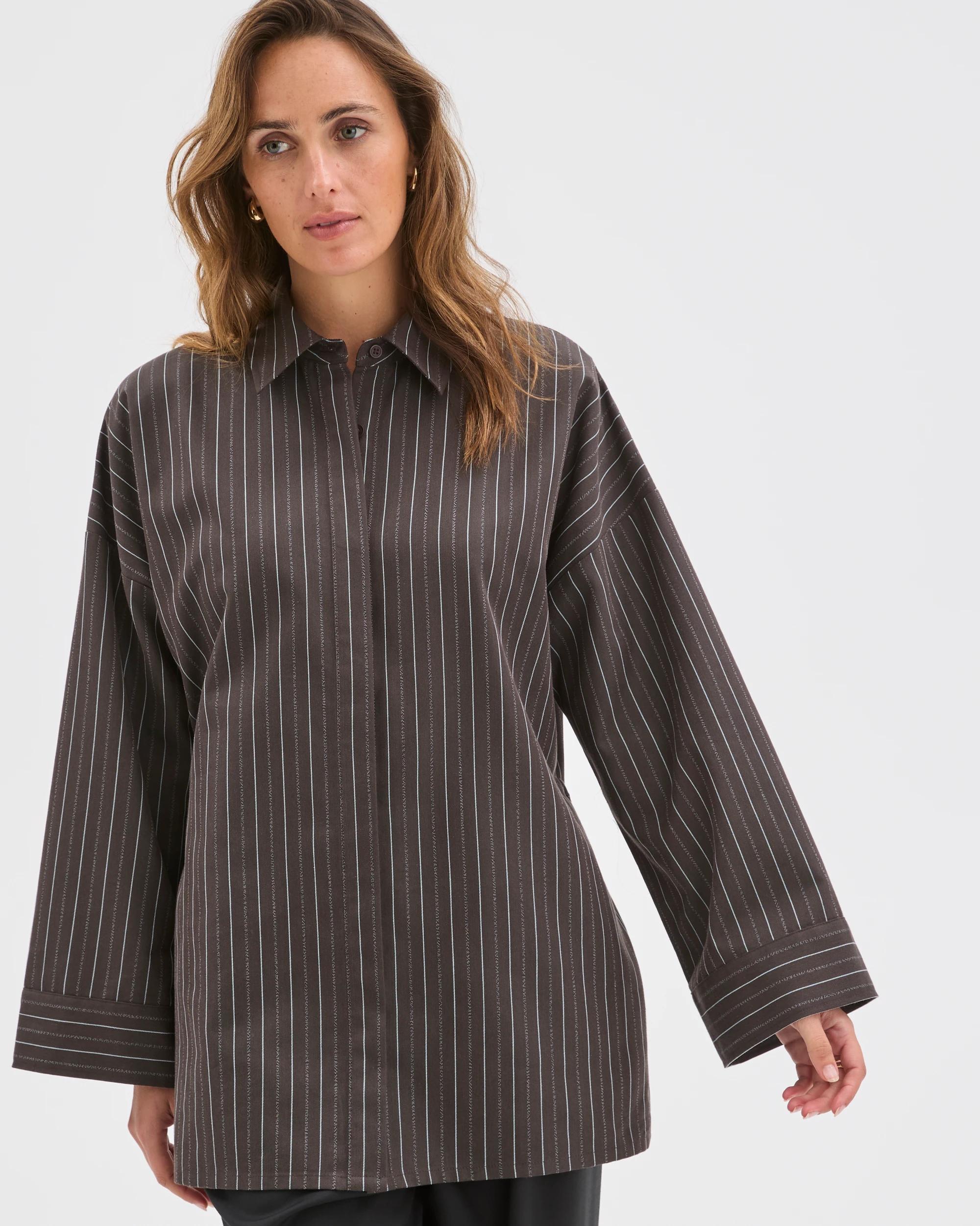 3 Preview Belt Detail Shirt BITTER CHOCOLATE STRIPE, 3 of 6