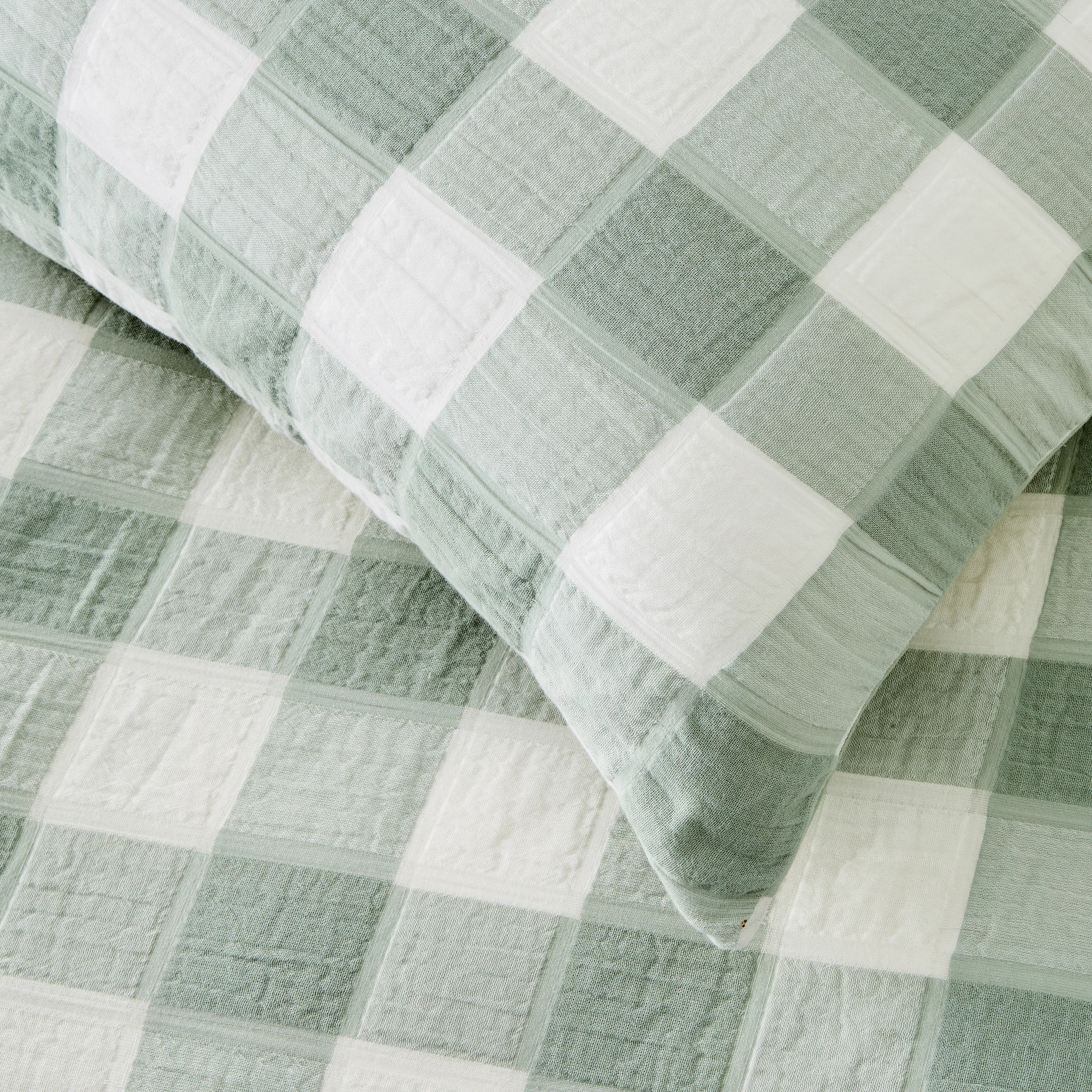 4 Check Seersucker Quilt Cover Set - King Bed, Sage, 4 of 7
