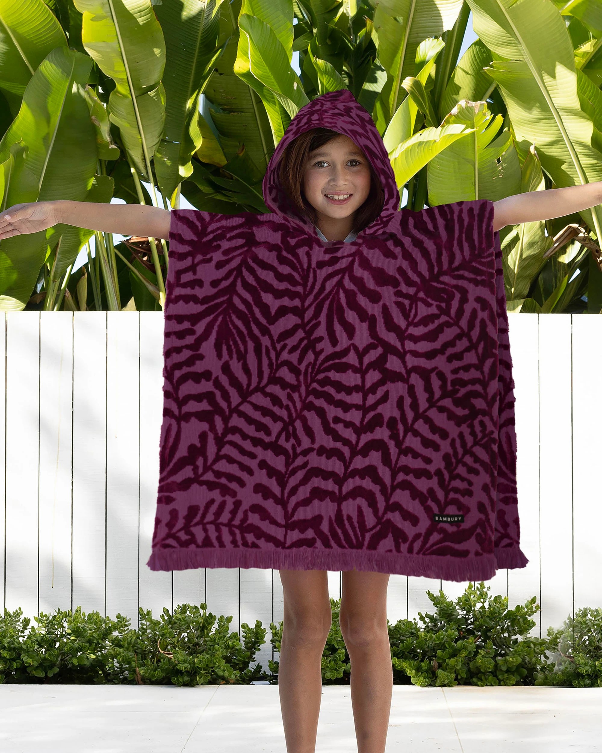 2 Bambury Nori Cotton Kids Beach Poncho Berry - Purple, 2 of 3