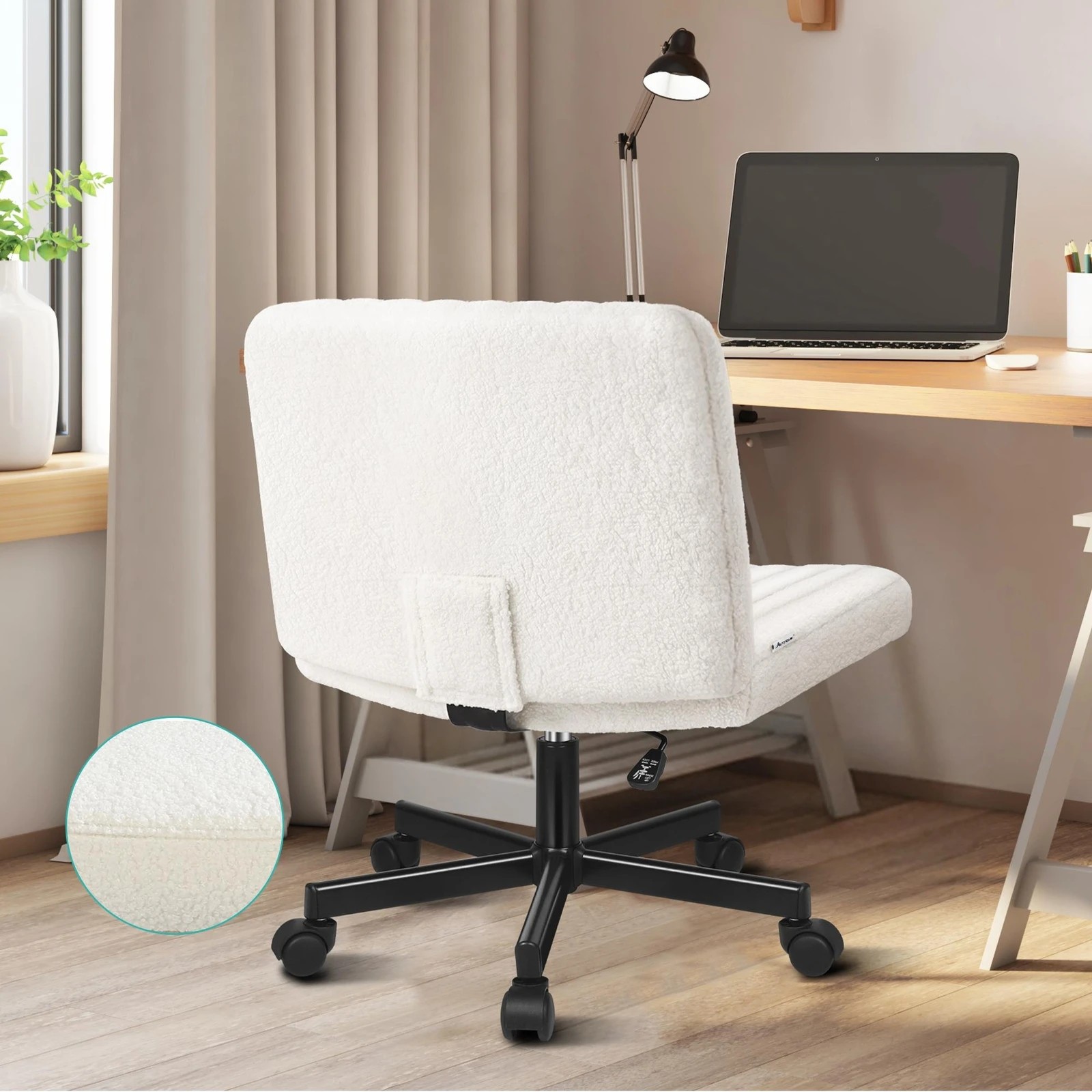 7 Alfordson Office Desk Chair Computer Armless Wide Seat Mid Back Boucle - White, 7 of 9
