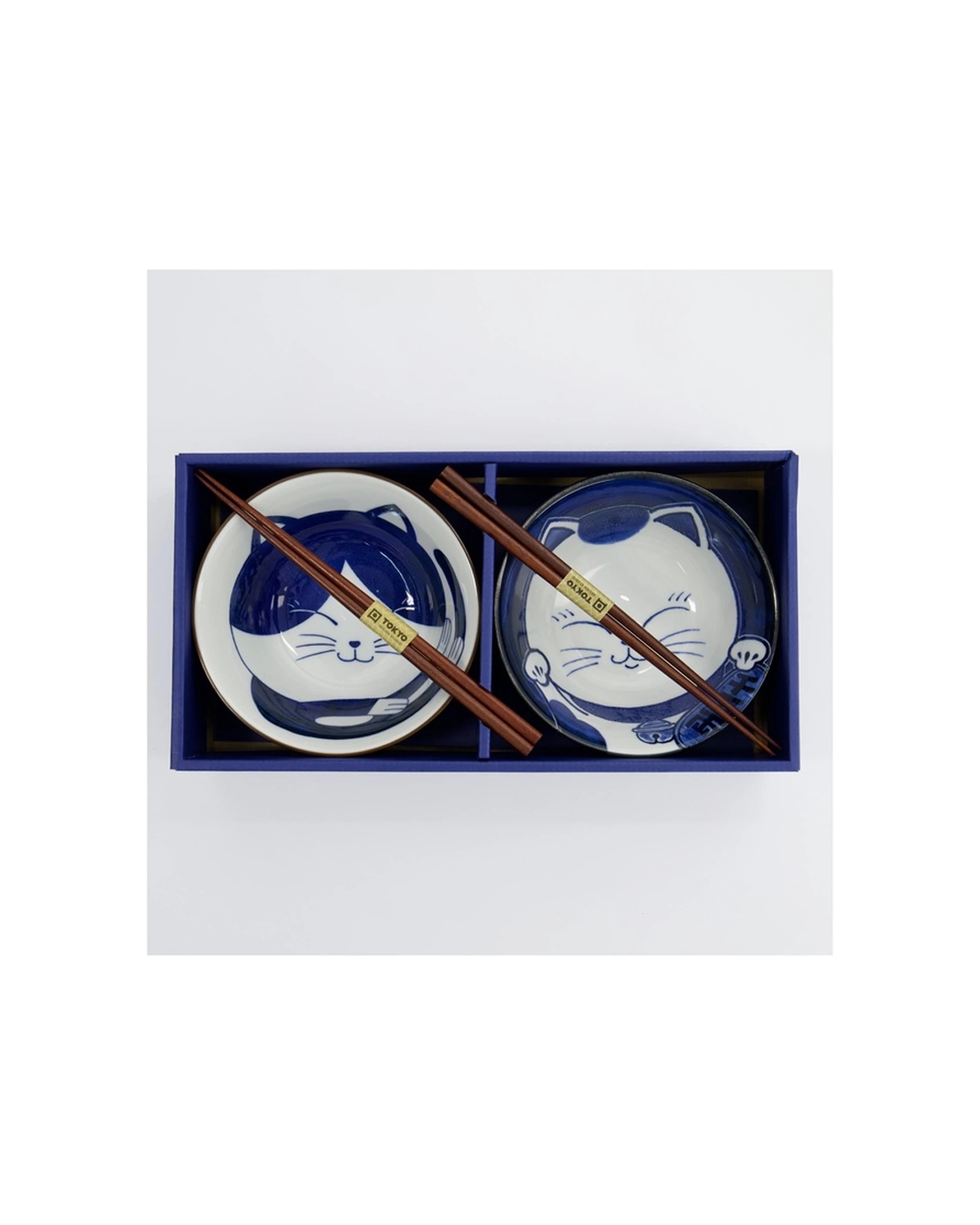 2 Tokyo Design 2pc Kawaii Cat Neko Bowl With Chopsticks Cat Porcelain Japanese Bowls Set - Blue, 2 of 6