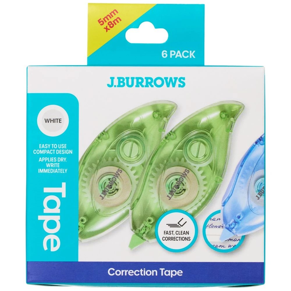 1 J.Burrows Soft Grip Correction Tape 5mmx8m 6 Pack, 1 of 4