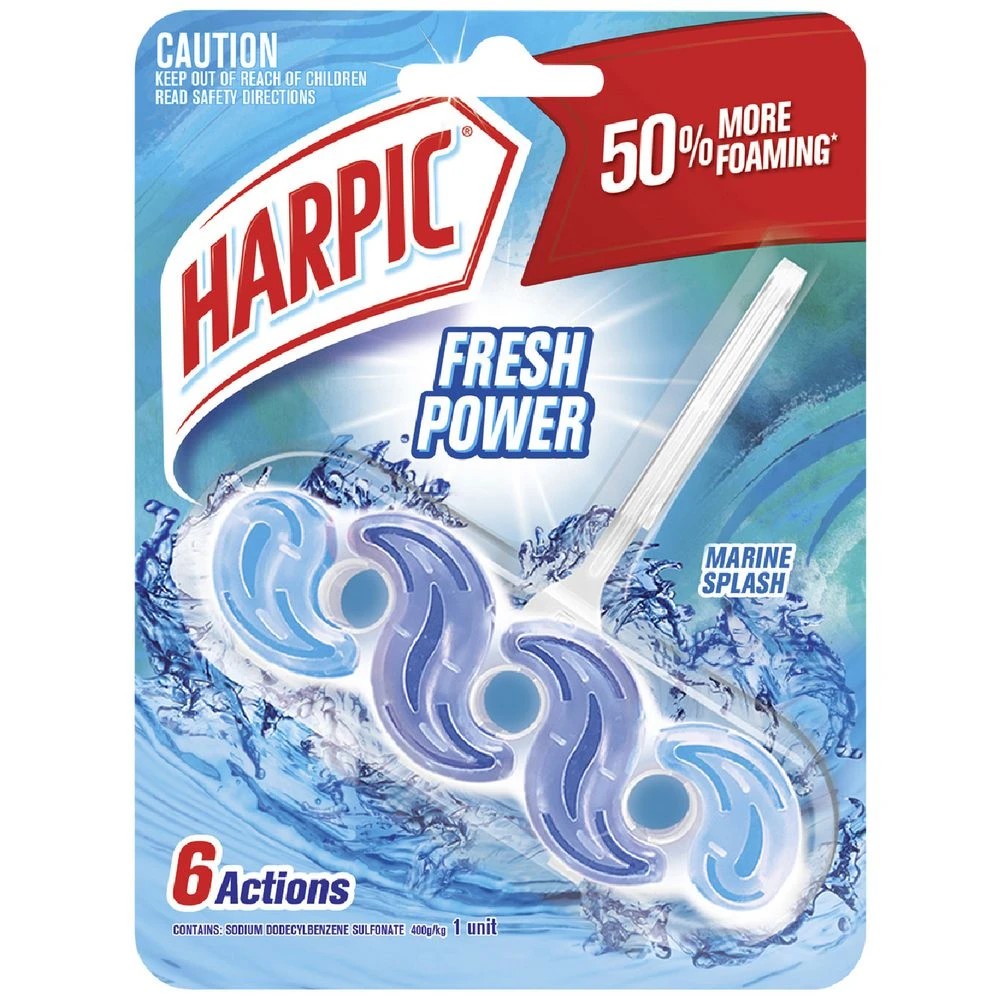 1 Harpic Fresh Power Toilet Block Cleaner Marine Splash 35g, 1 of 2