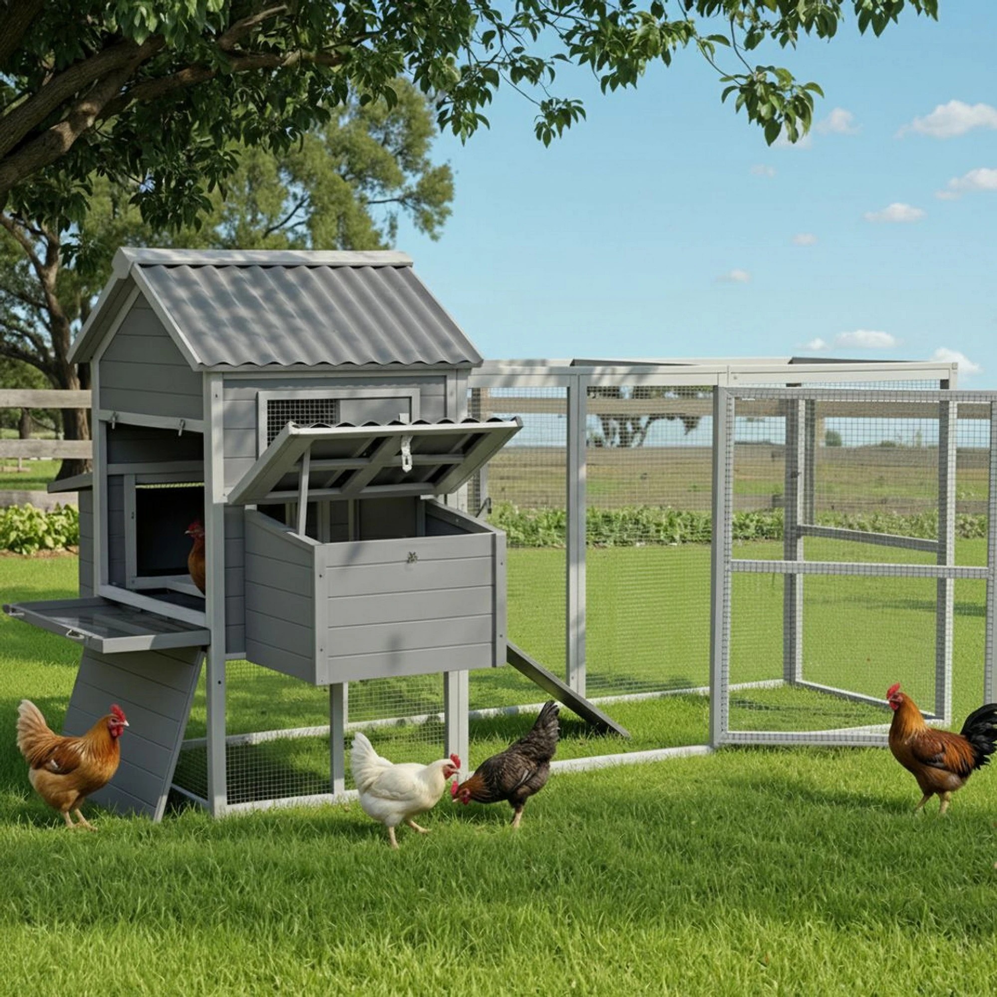 2 i.Pet Chicken Coop Rabbit Hutch Extra Large Wooden Run Bunny Cage Poultry House - Multi, 2 of 8