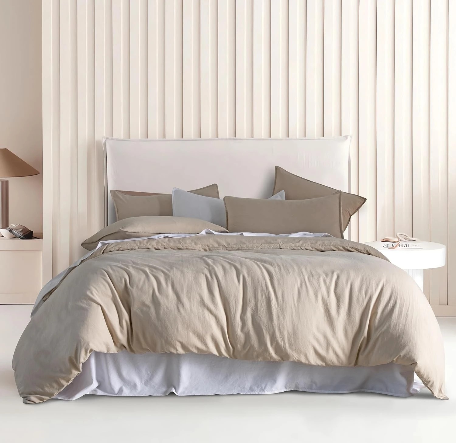 1 CleverPolly 100% Vintage Washed Microfibre Quilt Cover Set - Linen - Single Bed, 1 of 5