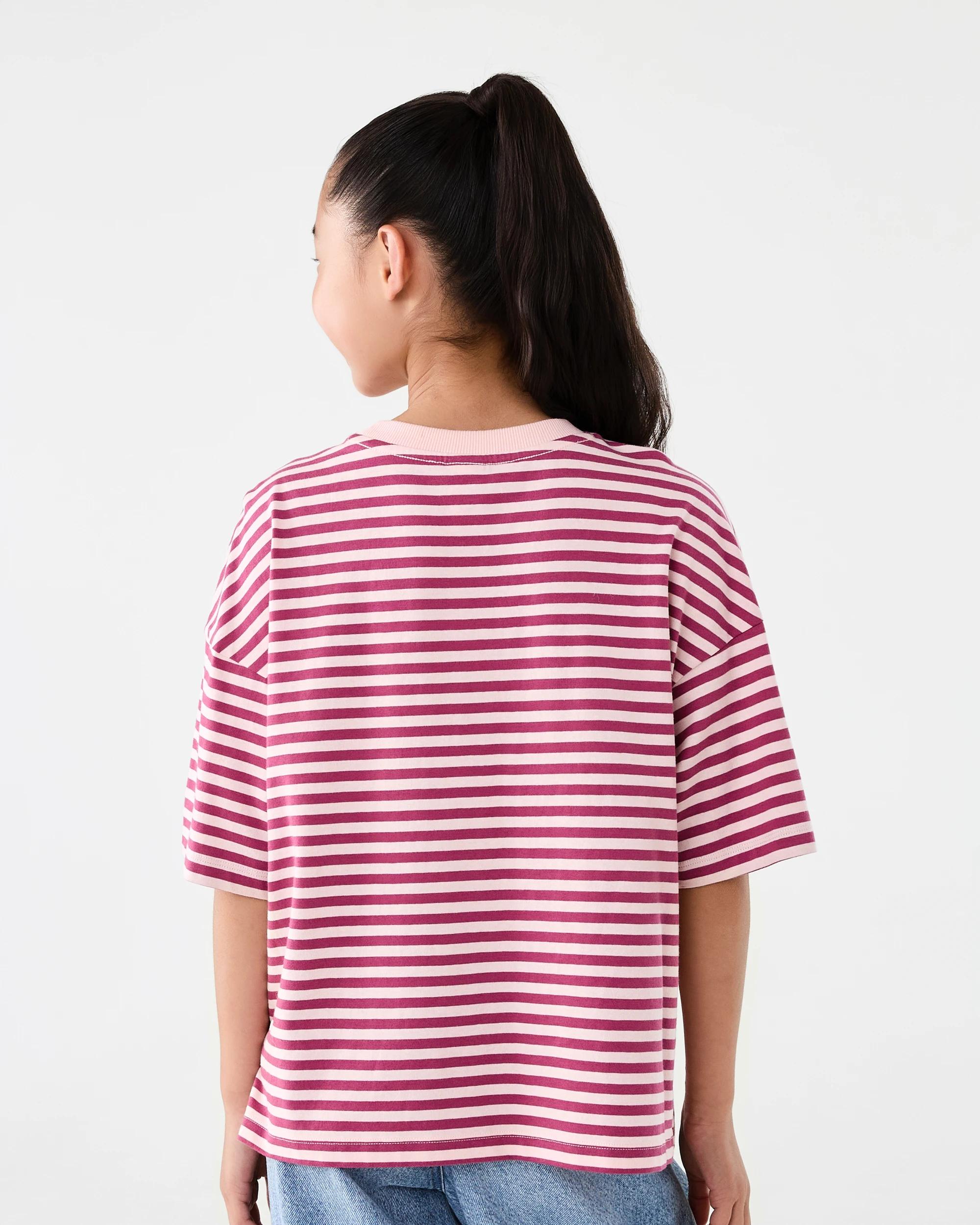 2 Short Sleeve Striped Oversized T-shirt Pnk Stripe, 2 of 7