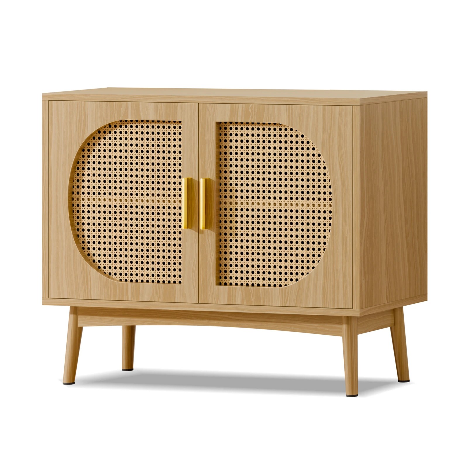 1 Alfordson Buffet Sideboard Cabinet Storage Rattan Cupboard Shelf - Oak, 1 of 9