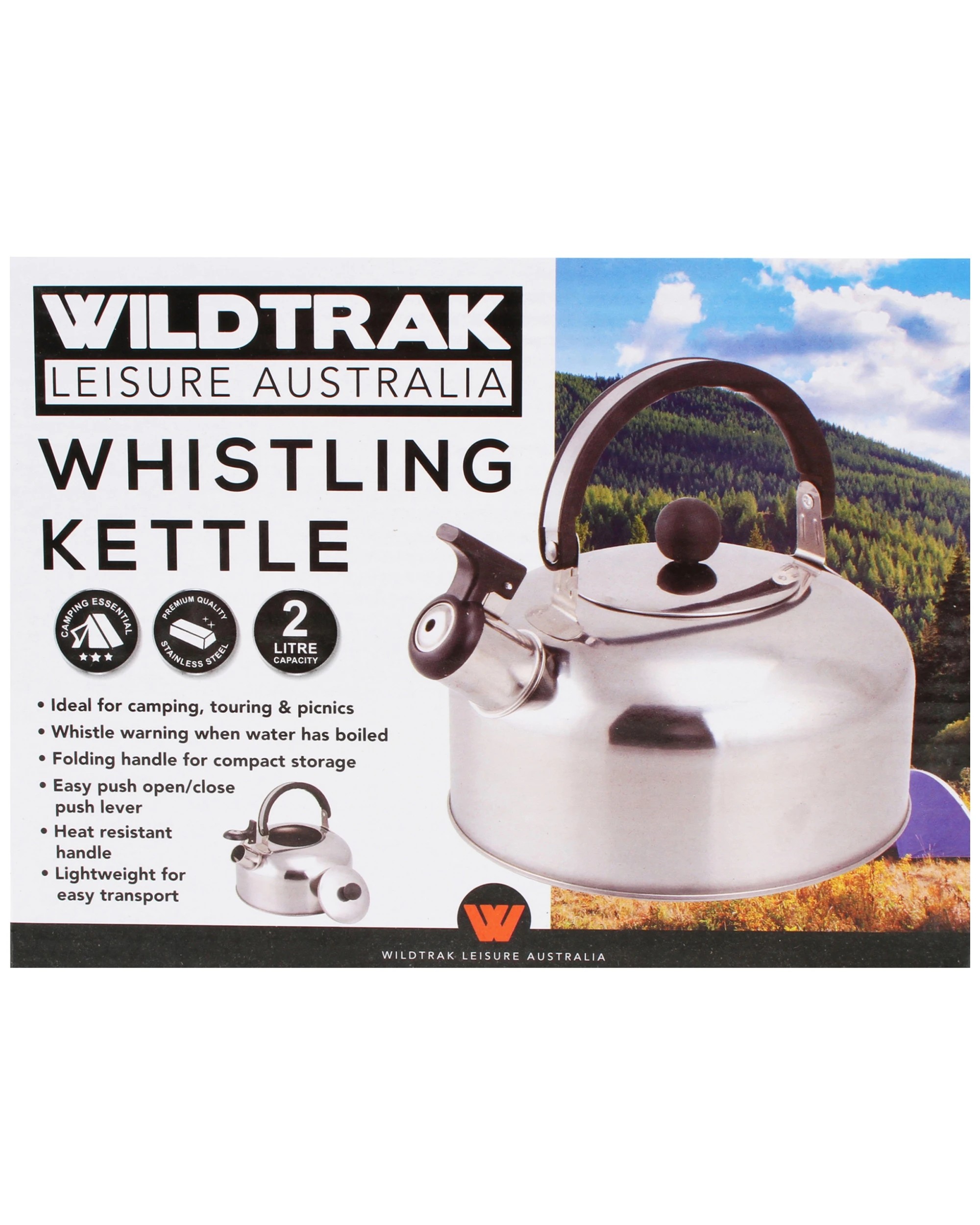 2 Wildtrak 2L Stainless Steel Whistling Kettle Camping Heat-Resistant Handle - Silver, 2 of 3