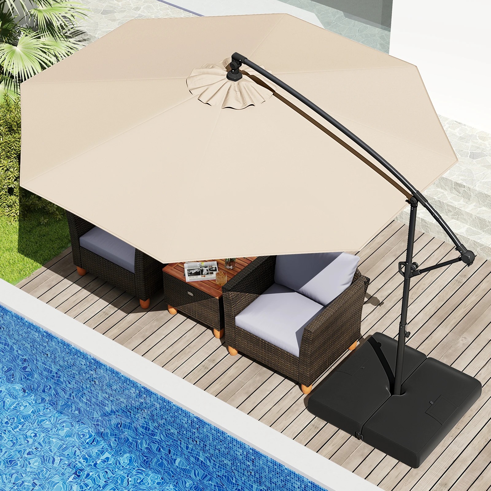 5 Costway 3M Outdoor Offset Umbrella Cantilever w/Base, 5 of 6