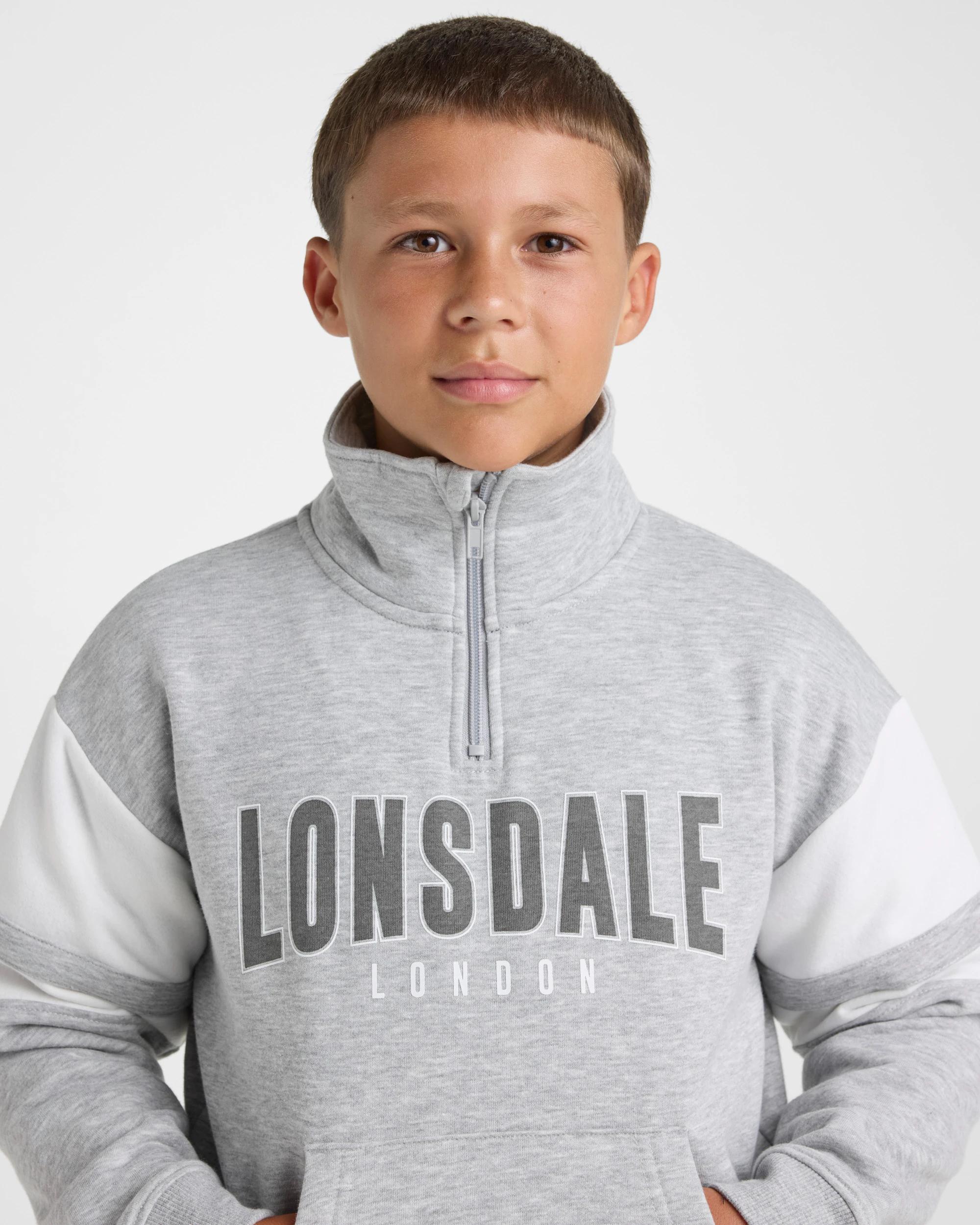 3 Lonsdale London Quarter Zip Jumper GREY MARLE, 3 of 5
