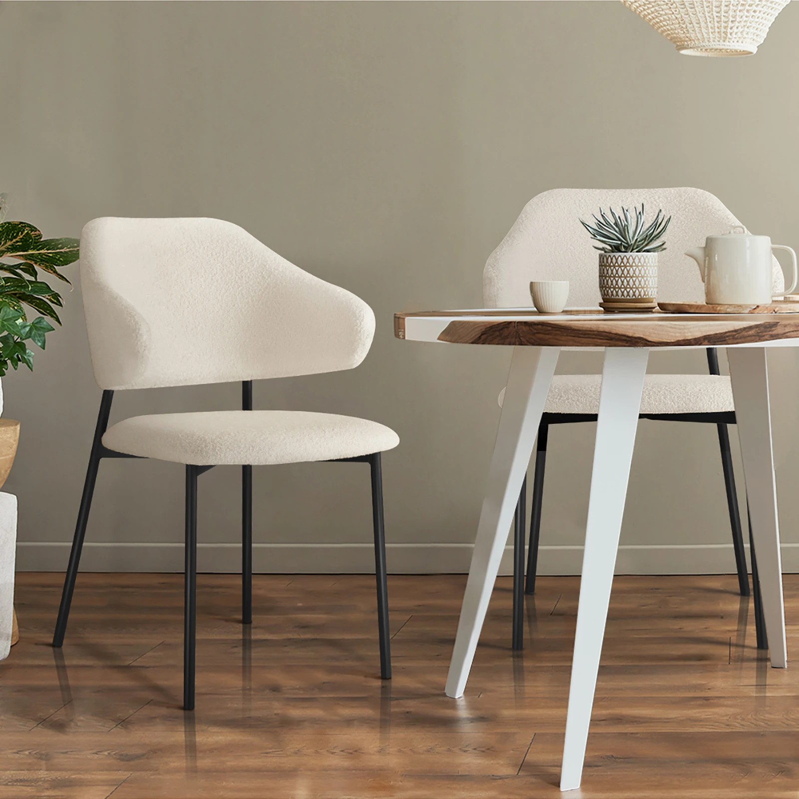 3 Oikiture 2x Dining Chair Kitchen Accent Chairs Tub Armchairs Sherpa Metal Legs
 - White, 3 of 10