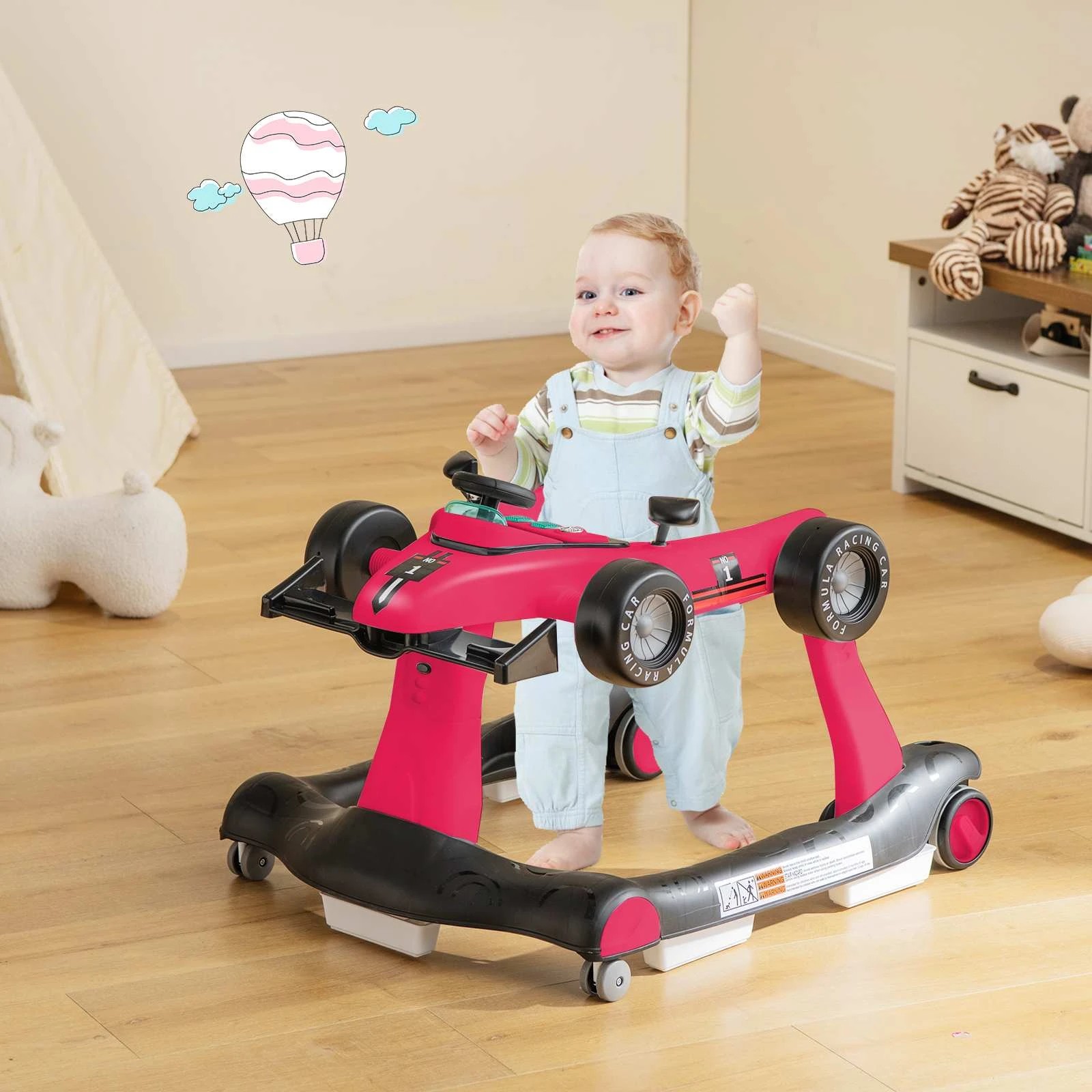1 Costway 4in1 Baby Walker Stroller Folding Ride on Toy Car - Pink, 1 of 1