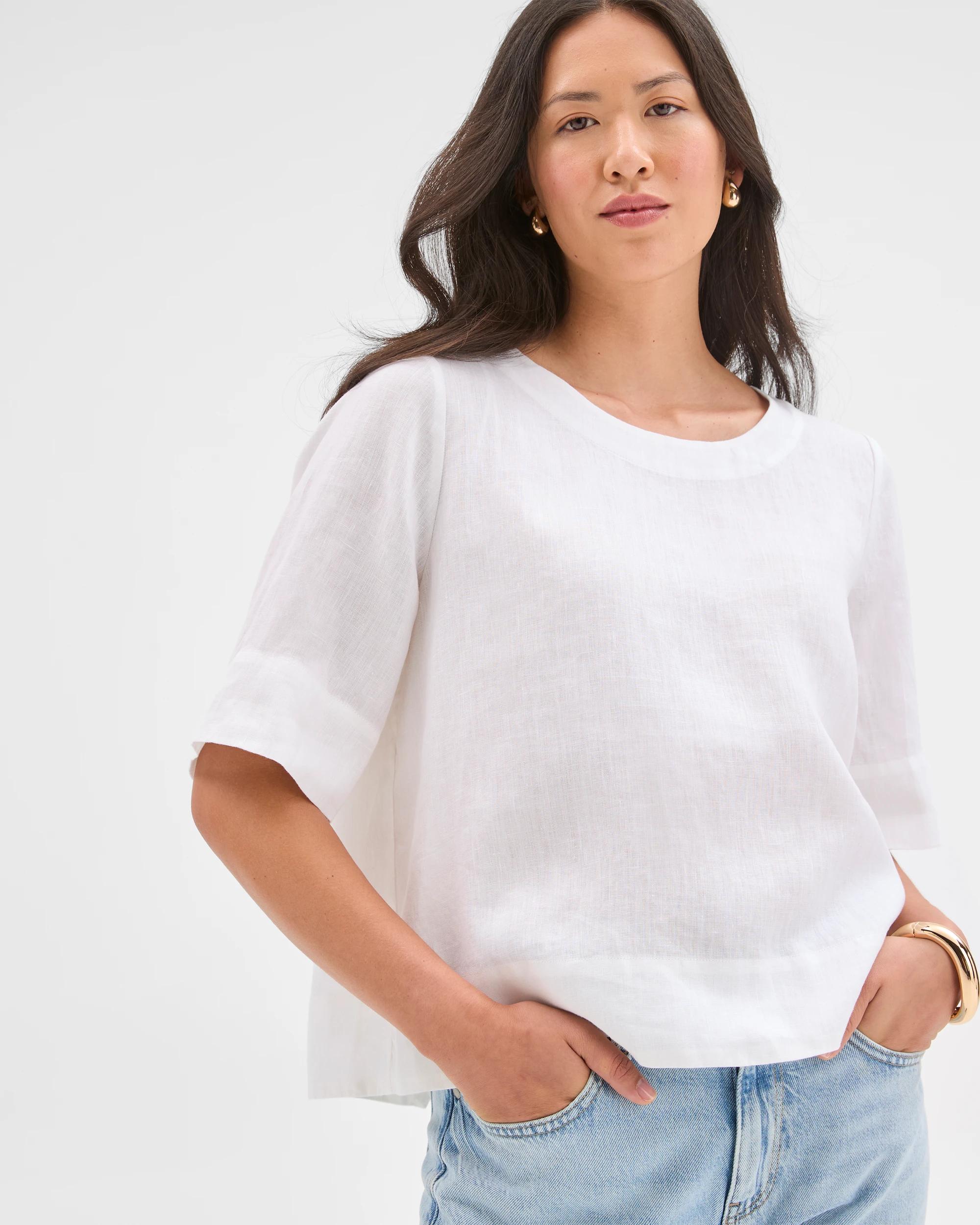 3 Target Woman European Linen Cross Back Top WHITE, 3 of 6