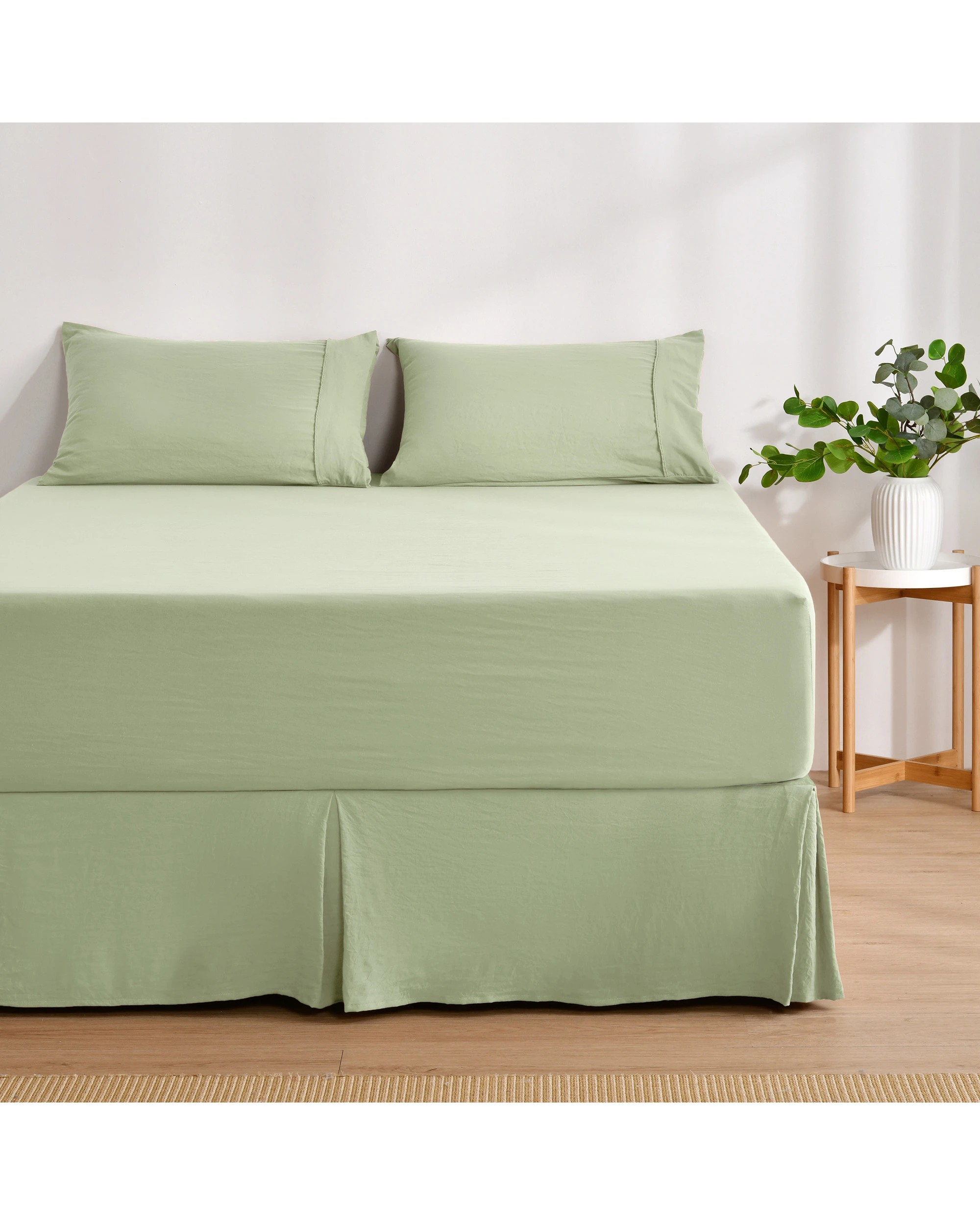 4 Dreamaker Superfine Washed Microfibre Pleated Valance - King Single Bed - Sage Green, 4 of 9