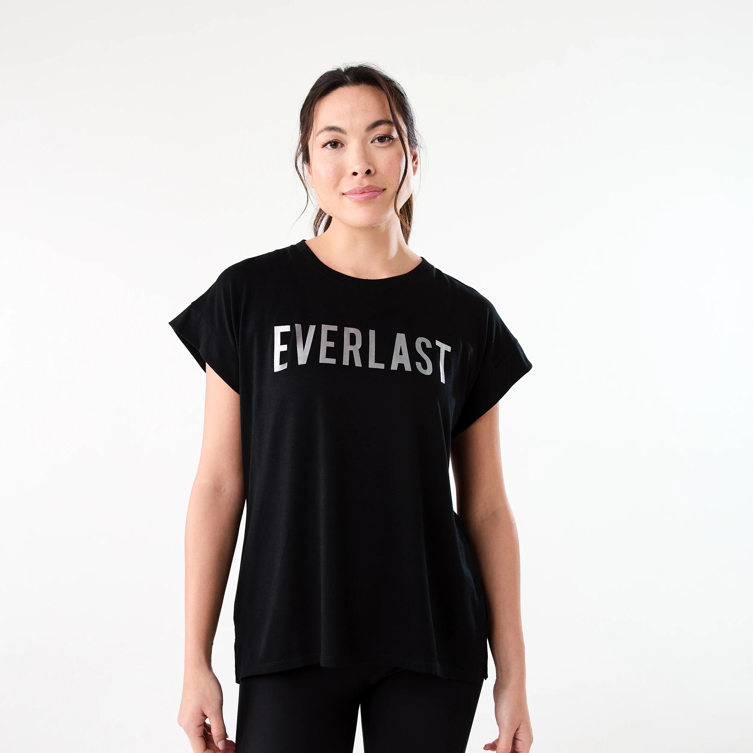 1 Everlast Womens Relaxed Longline T-shirt EVERLAST BLACK, 1 of 7