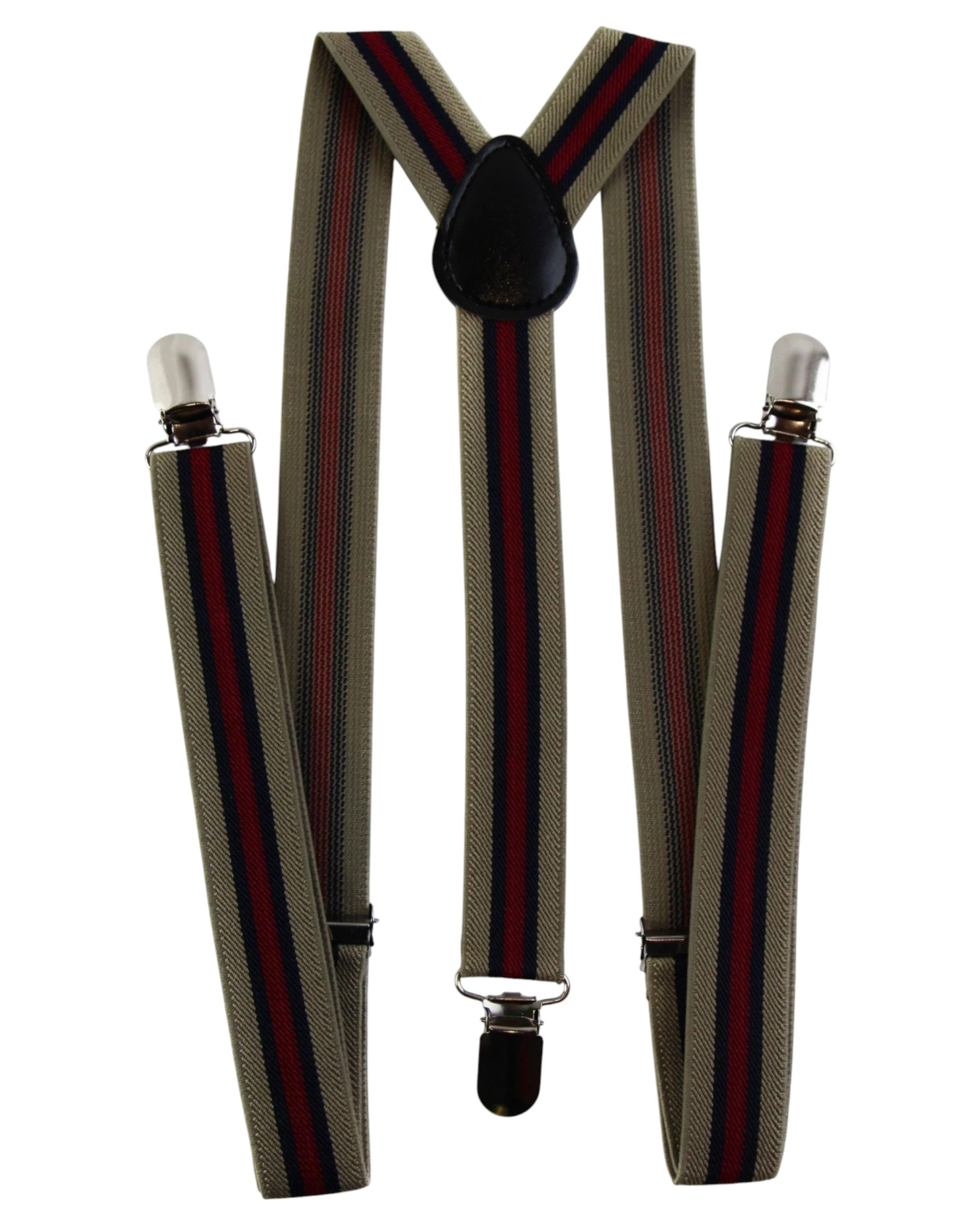 1 Zasel Mens Adjustable Latte, Red & Navy Striped Patterned Suspenders - Multi - Multi, 1 of 3