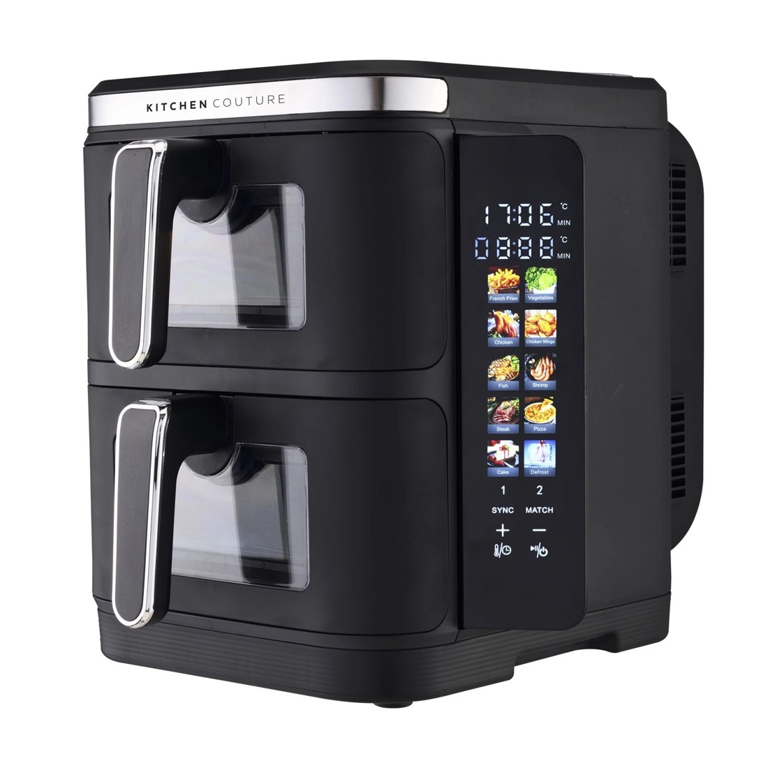 1 Kitchen Couture Dual Drawer Vertex Air Fryer 11L Compact Stacked Design - Black, 1 of 4