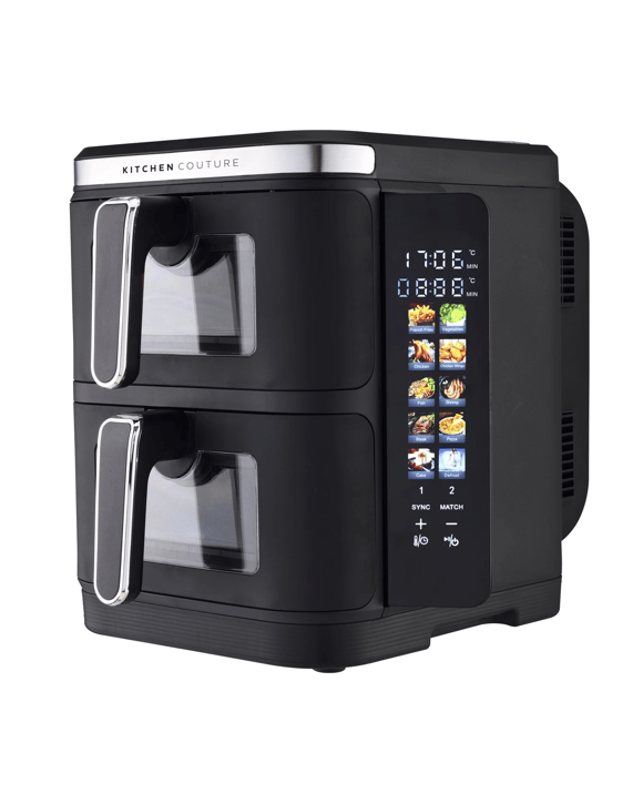 Kitchen Couture Vertex 11L Stacked Dual Basket Air Fryer, ClearView, 2200W - Black