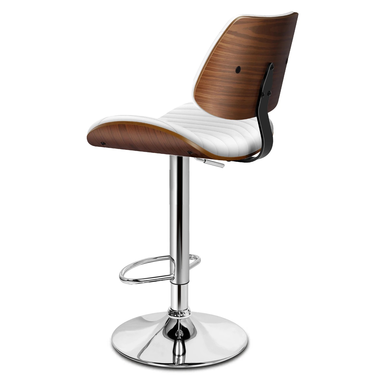 3 Alfordson 1x Bar Stool Kitchen Swivel Chair Wooden Leather Gas Lift - White, 3 of 9