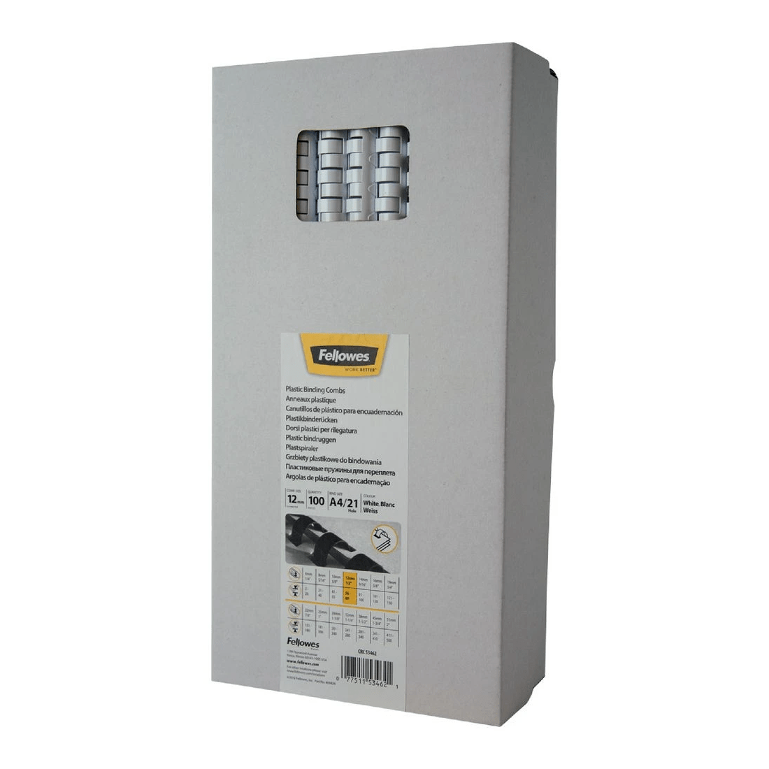 1 Fellowes Binding Combs 21 Loop 12mm White 100 Pack, 1 of 5