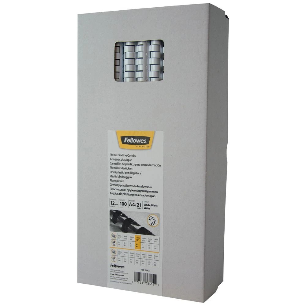 1 Fellowes Binding Combs 21 Loop 12mm White 100 Pack, 1 of 5
