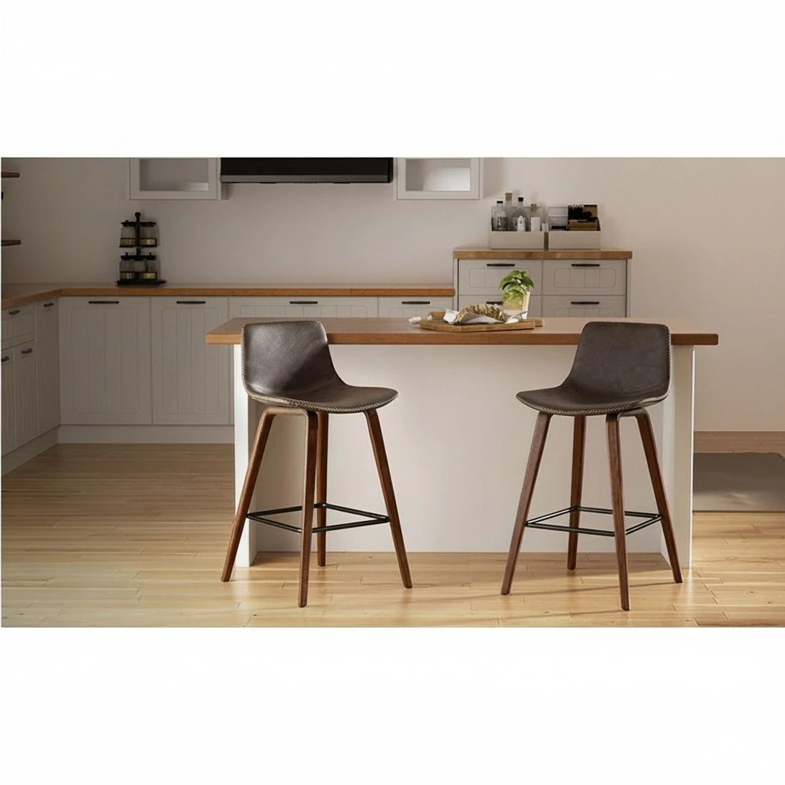 3 Artiss 2x Bar Stools Vintage Leather Wooden - Brown, 3 of 8