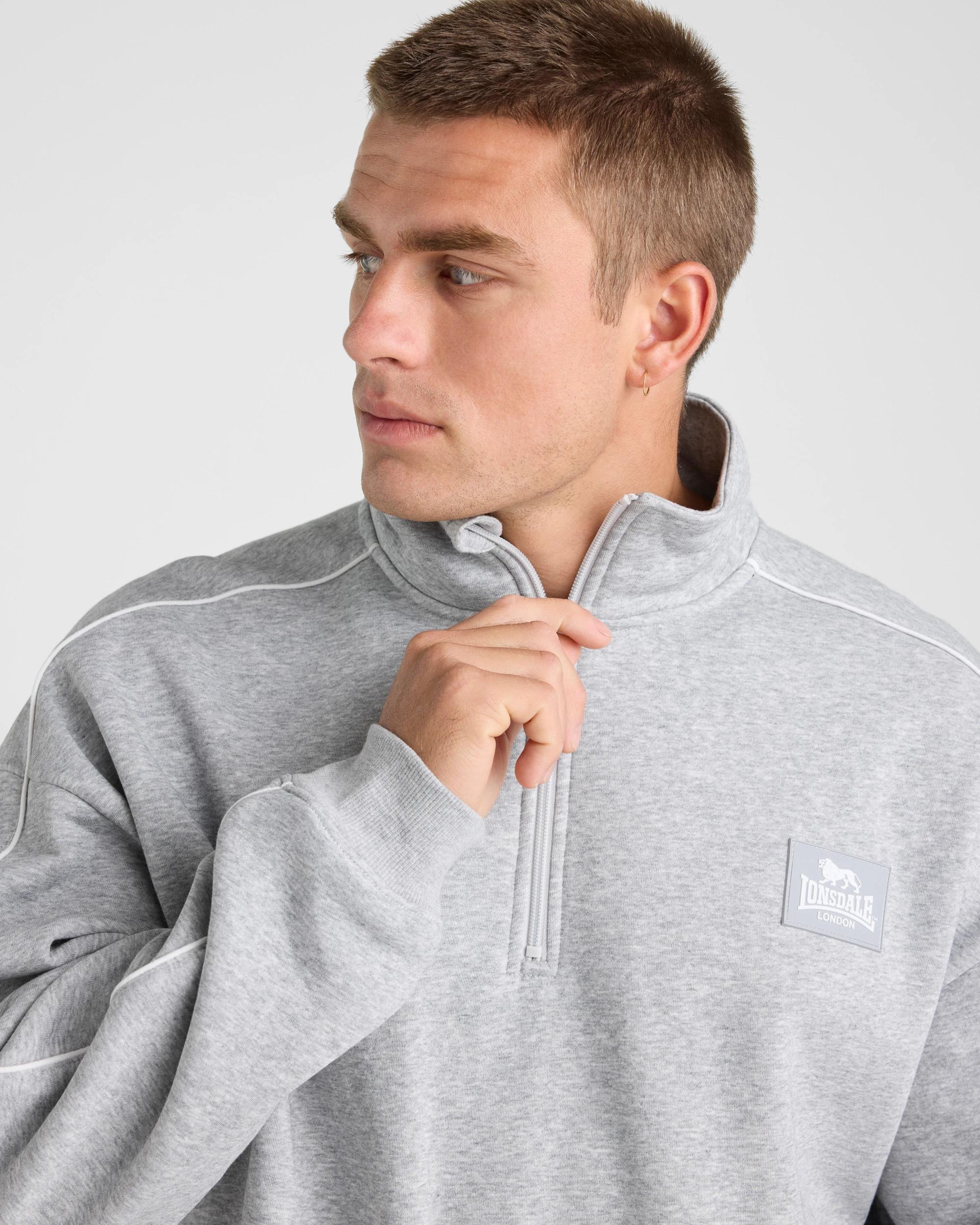 3 Lonsdale London Relaxed Sport Quarter Zip - Grey Marle GREY MARLE, 3 of 5