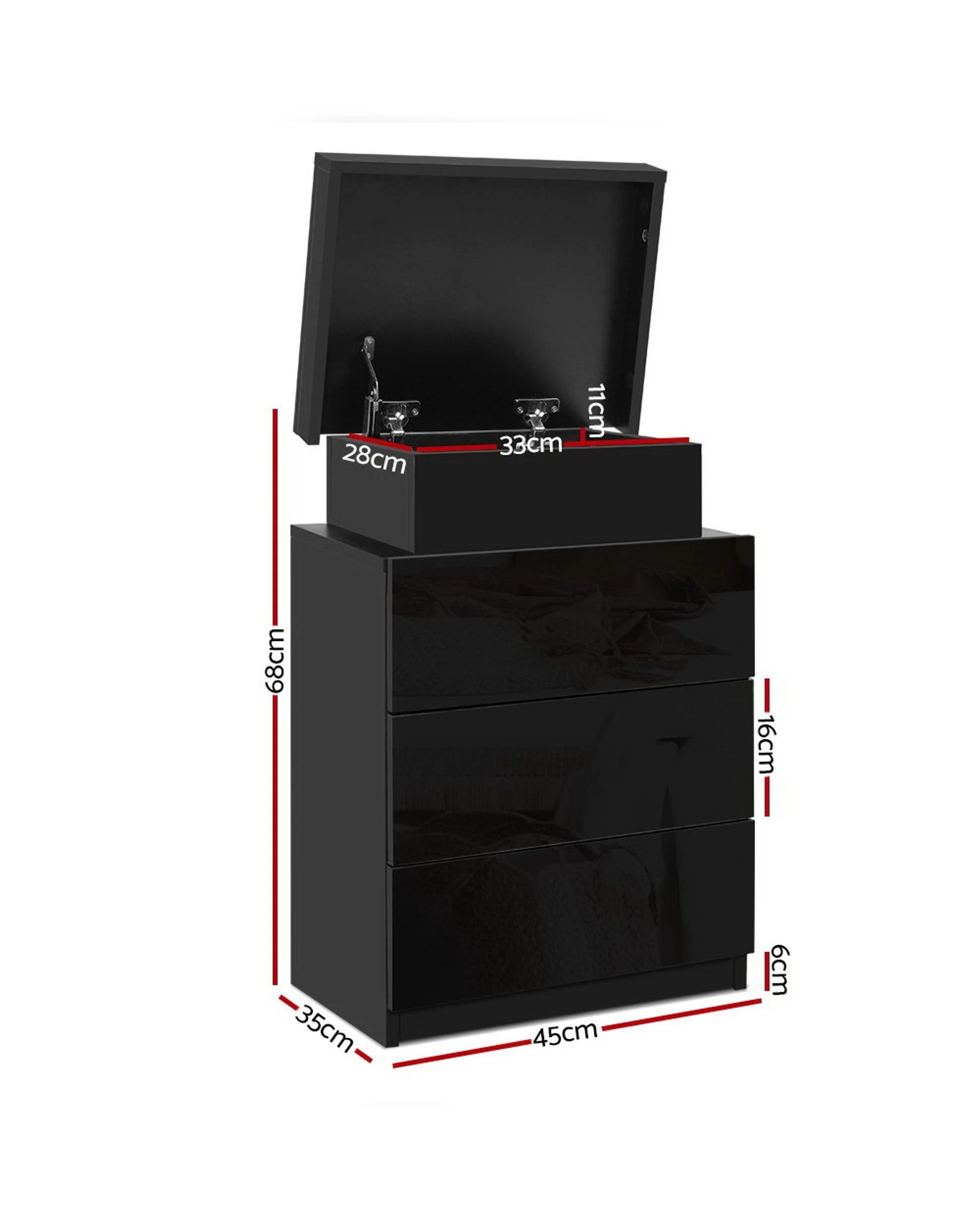 2 Artiss Bedside Table Led 3 Drawers
 - Black, 2 of 3