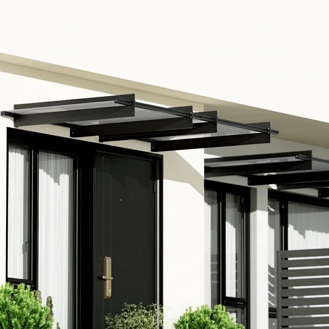 6 Instahut Window Door Awning Canopy 1mx1m Flat Transparent Sheet Metal Frame - Clear, 6 of 6