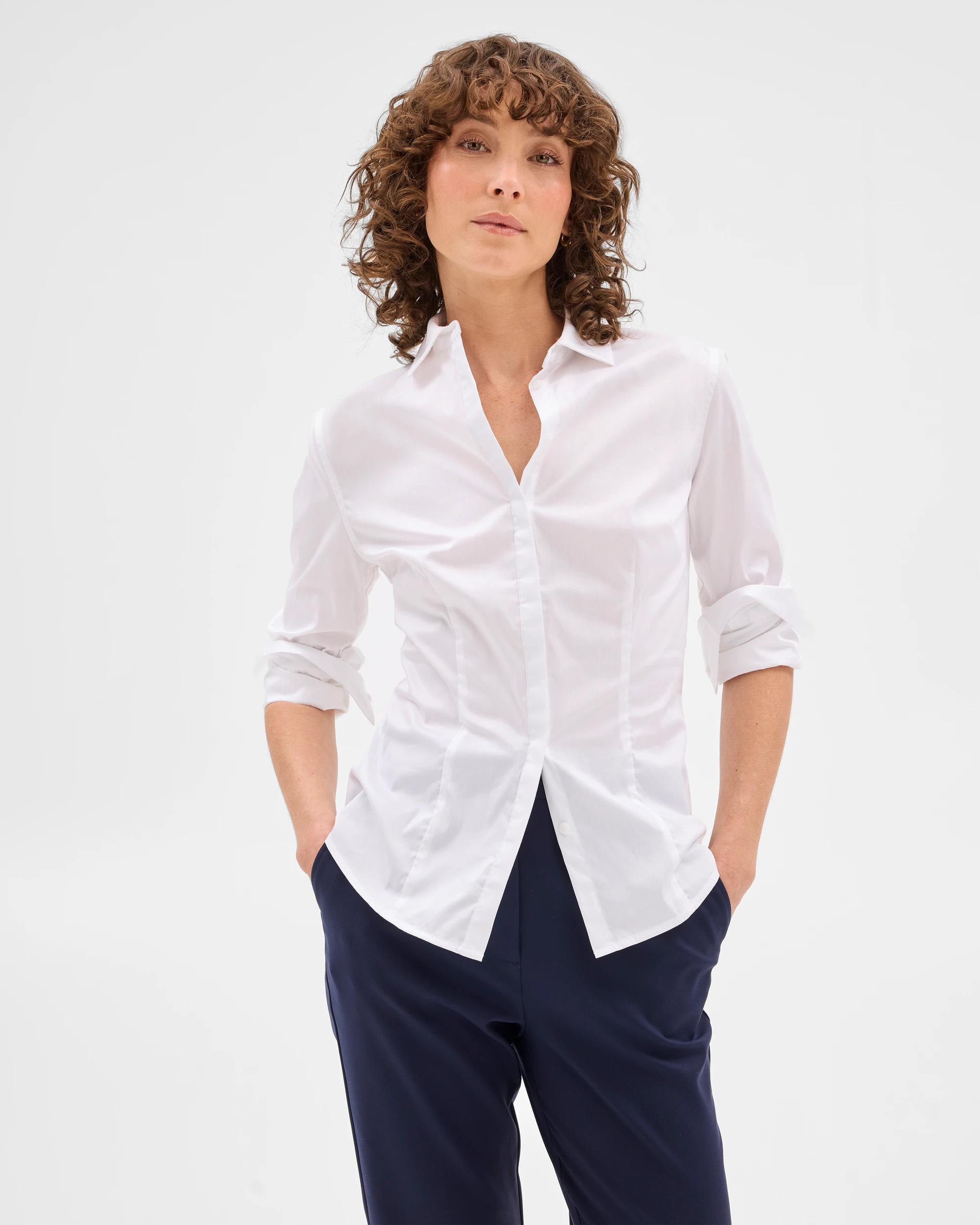 6 Australian Cotton Long Sleeve Fitted Shirt - Preview WHITE, 6 of 10