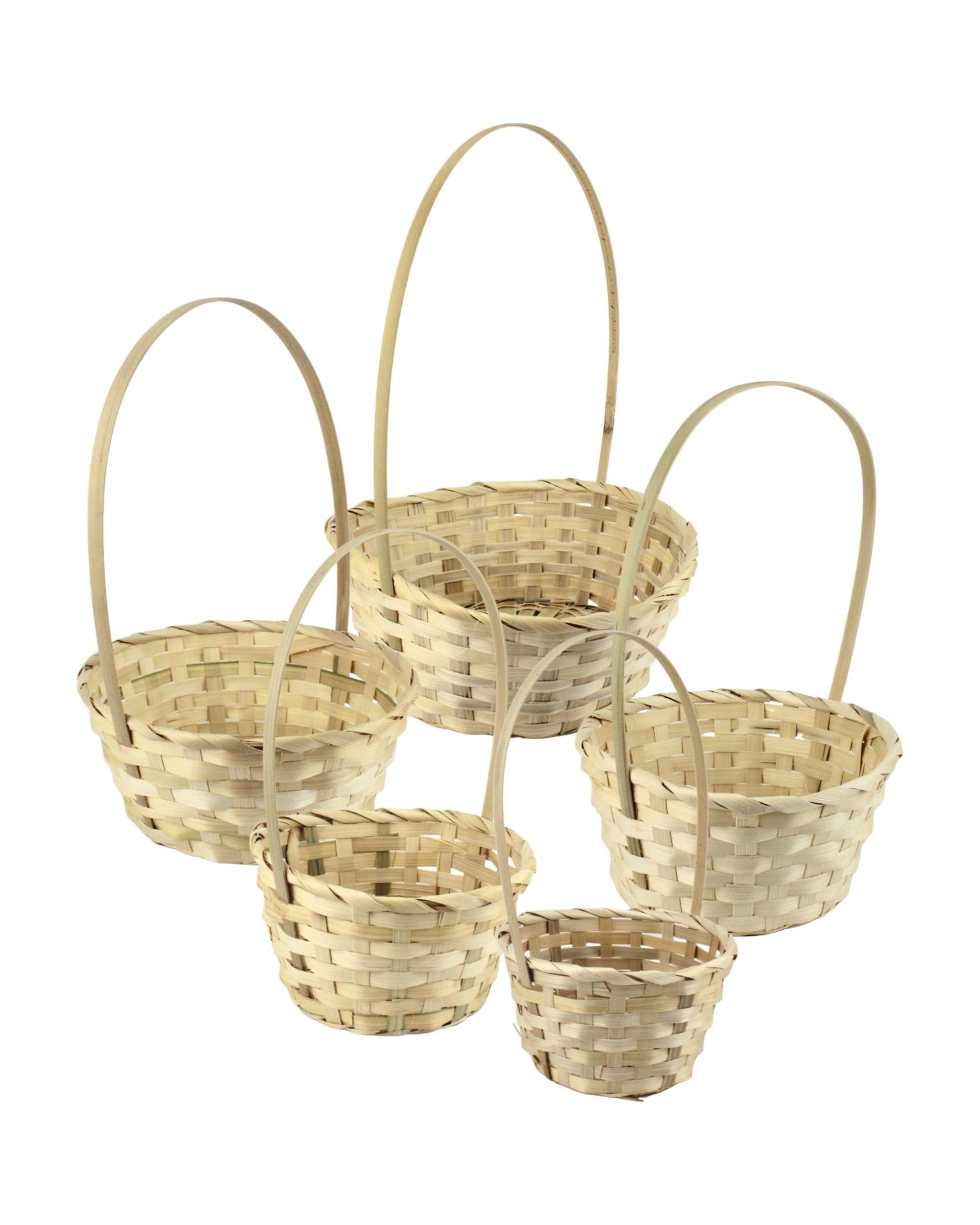 1 Party Maker Bamboo Round Woven Gift Baskets With Handle Set of 5 - Natural, 1 of 3