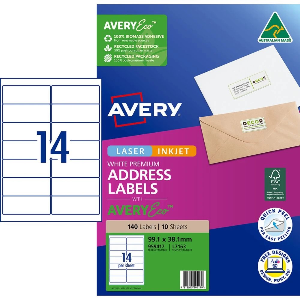 1 Avery Premium White Addressing Labels AveryEco 14UP 10 Sheets, 1 of 10