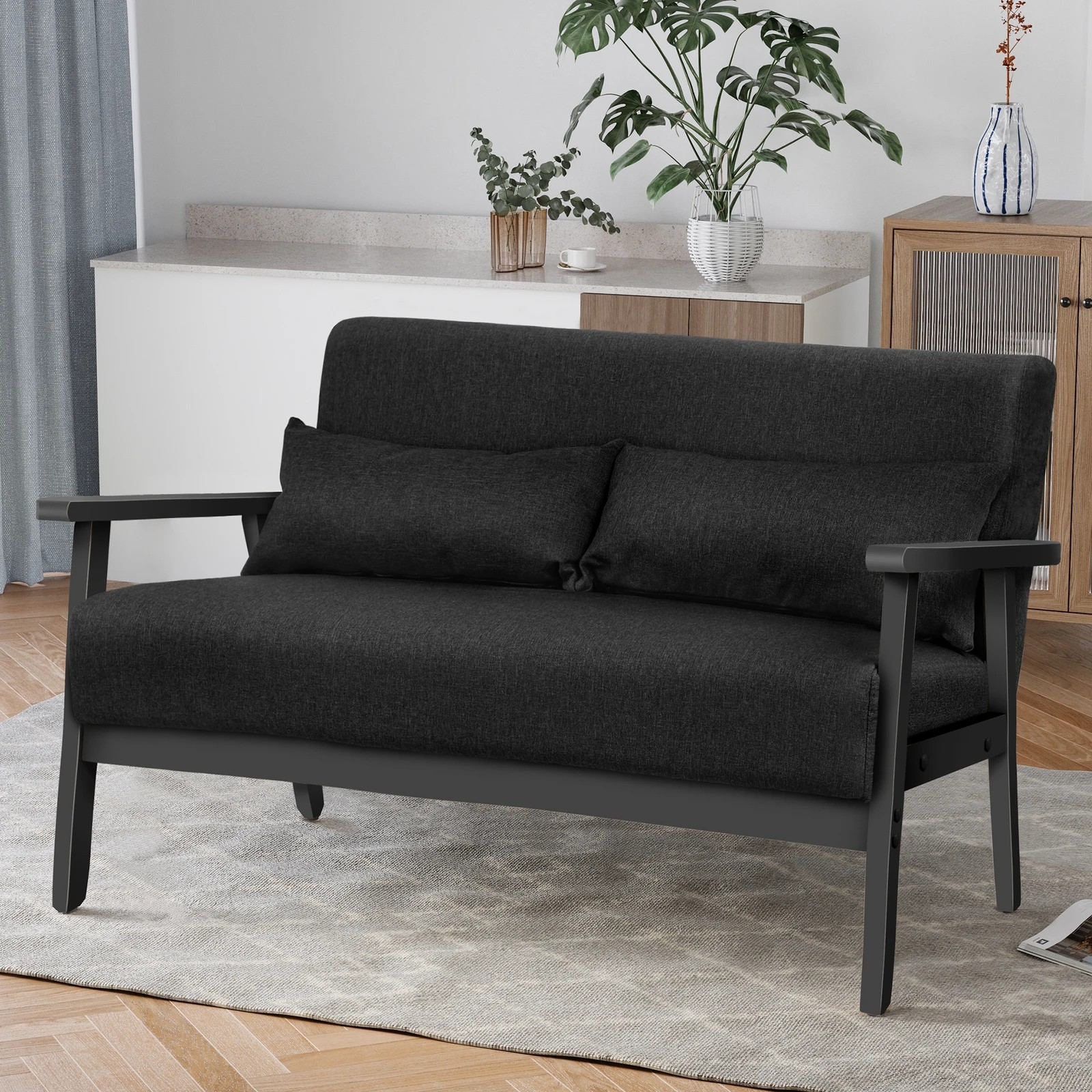 6 Alfordson 2 Seater Sofa Lounge Chair Fabric Armchair Accent Chair Loveseat - Black, 6 of 10