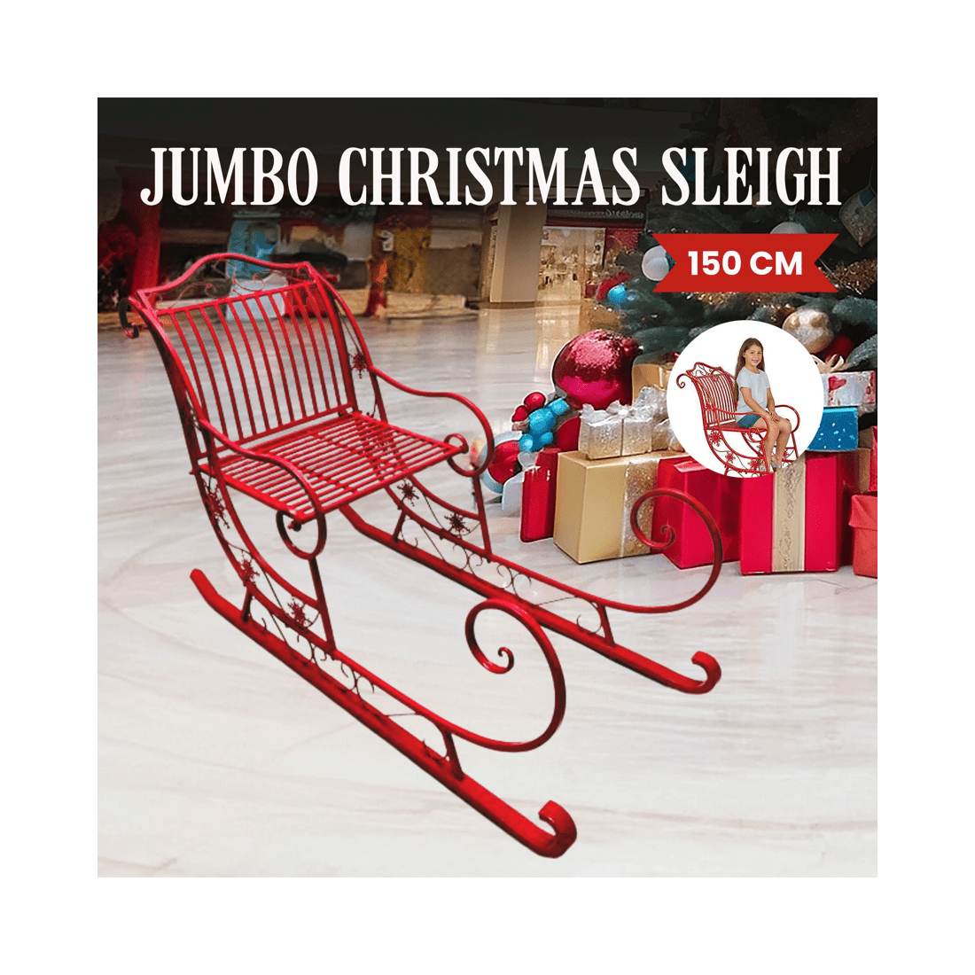 3 Christabelle Christmas Sleigh With Red Finish- Metal 150cm, 3 of 6