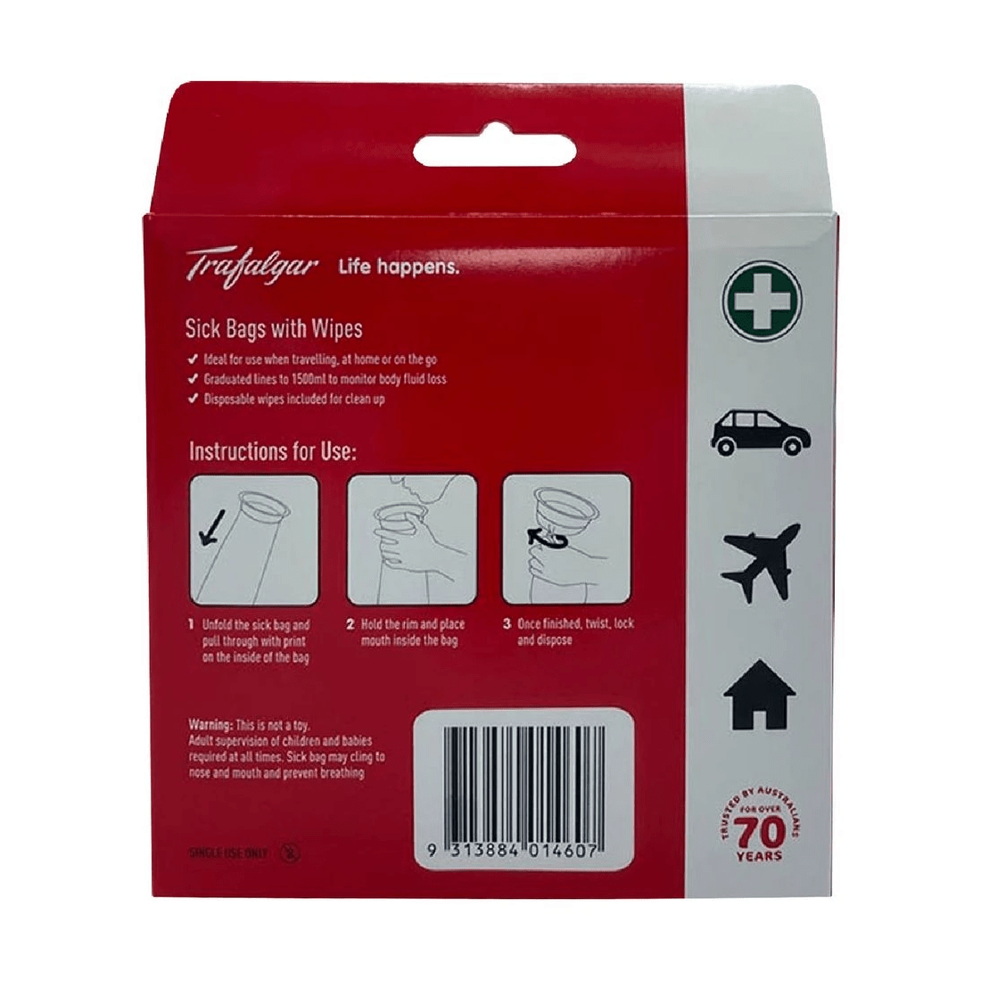 7 Trafalgar Sick Bags with Wipes 1500ml 3 Pack, 7 of 7