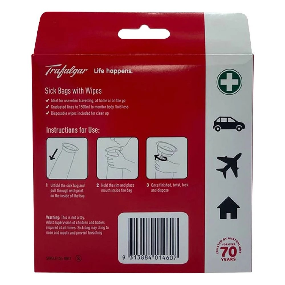 7 Trafalgar Sick Bags with Wipes 1500ml 3 Pack, 7 of 7