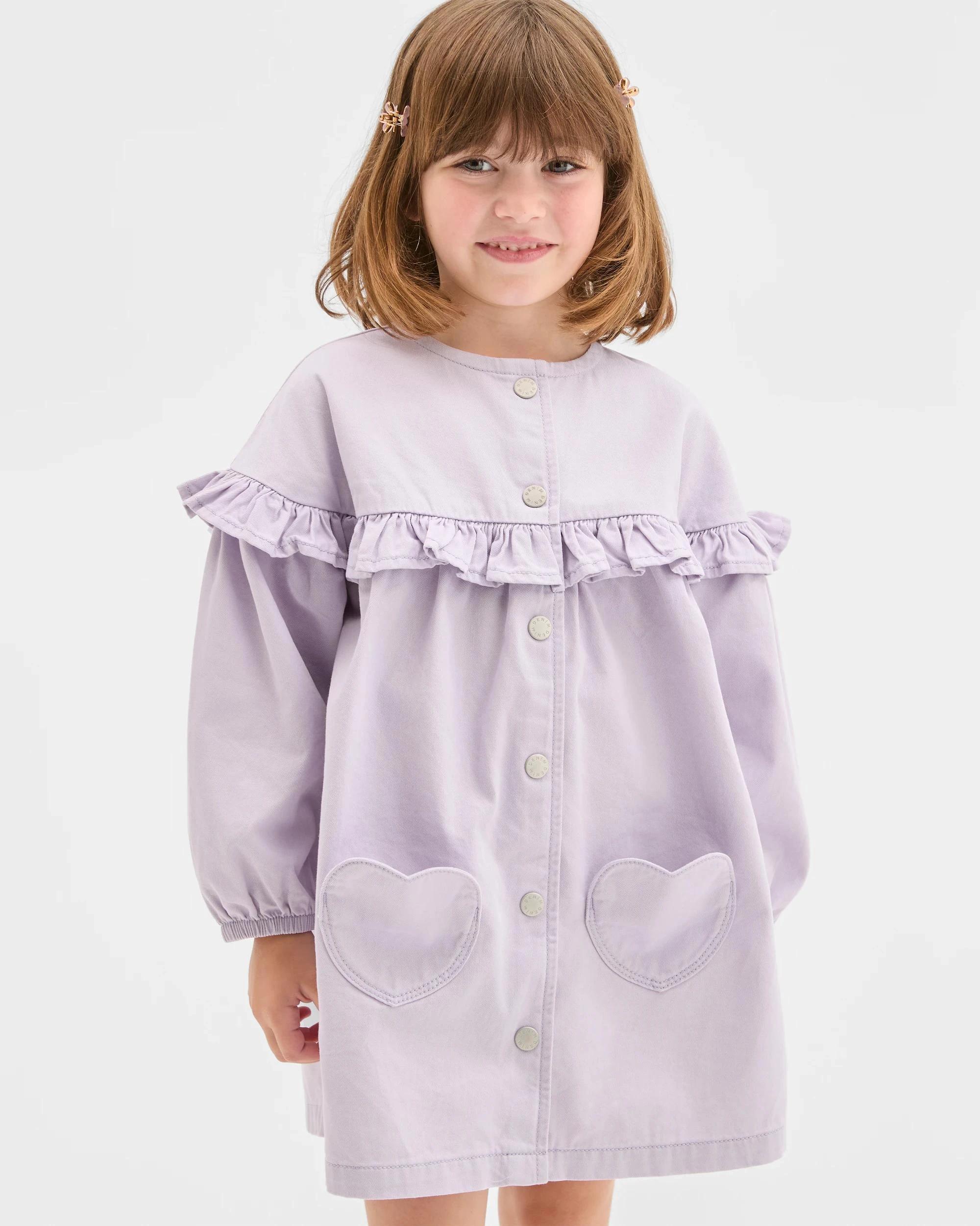 2 Target Kids Denim Long Sleeve Ruffle Dress PURPLE DENIM SOLID, 2 of 5