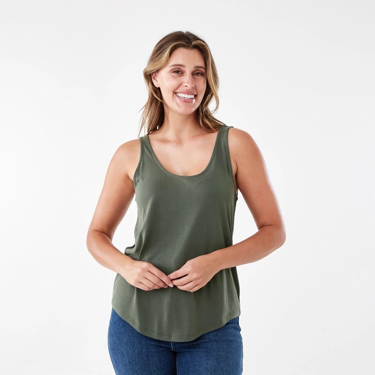 1 Sleeveless Drape Scoop Tank Grn Olive, 1 of 5