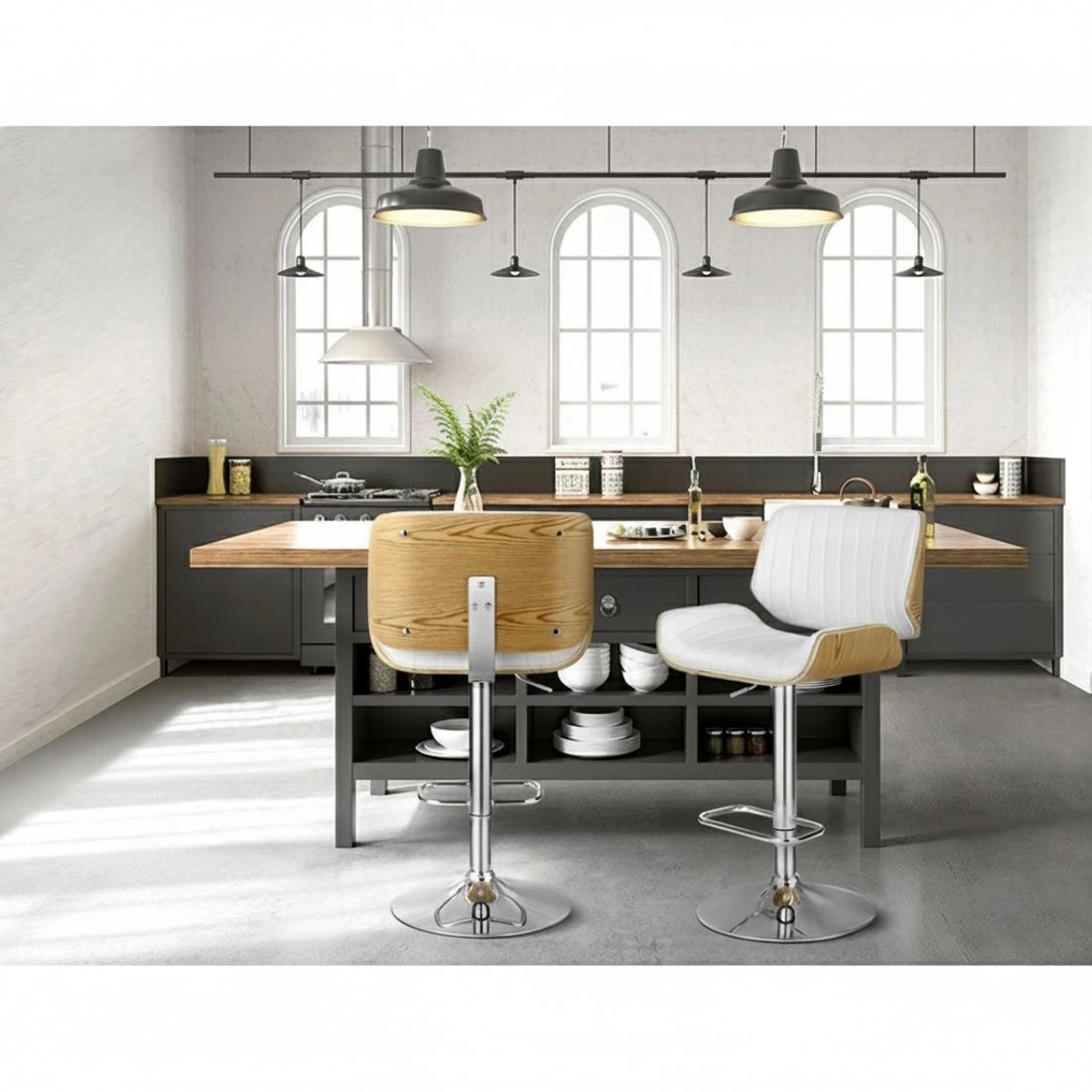 3 Artiss 2x Bar Stools Adjustable Leather Chairs - White, 3 of 5