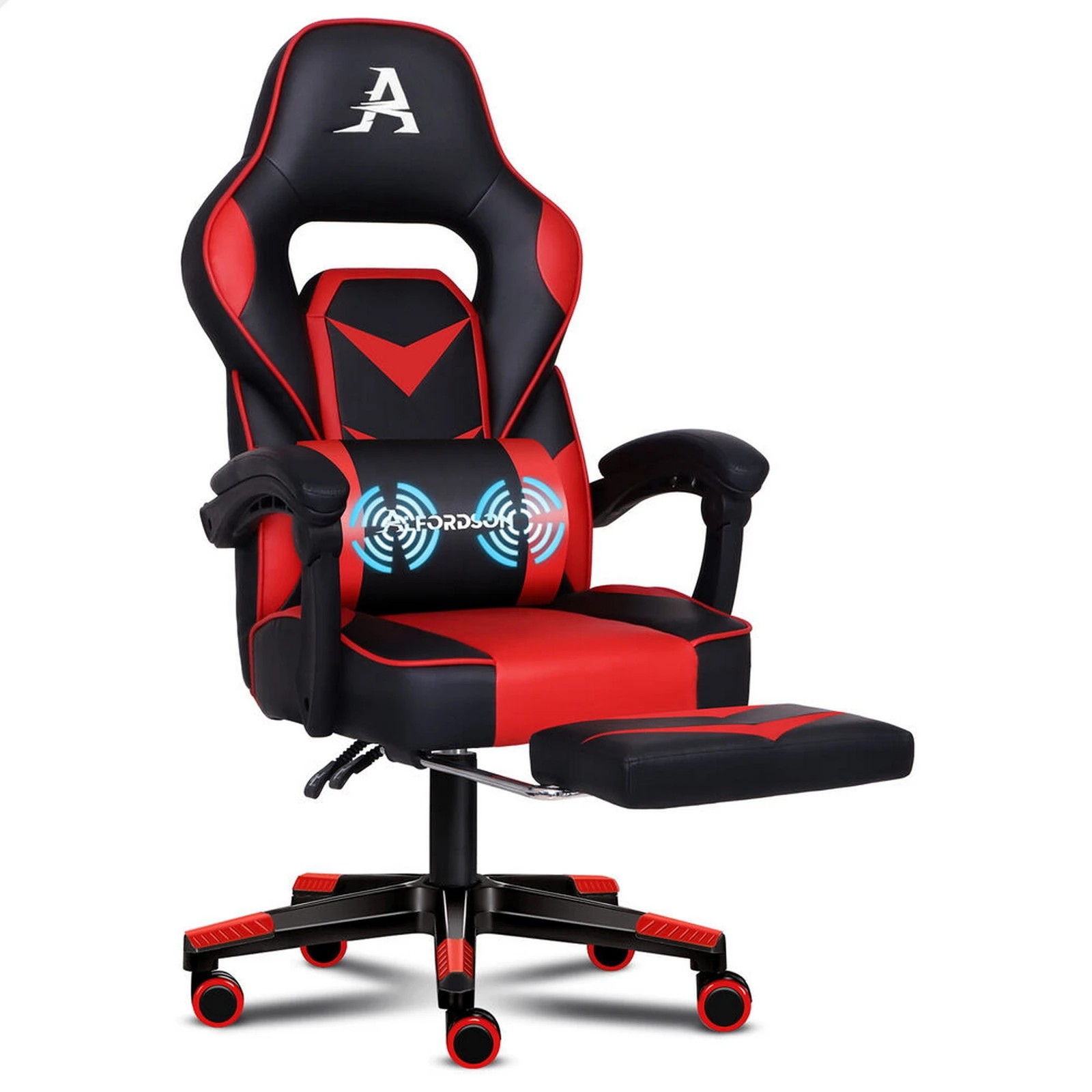 1 Alfordson Gaming Chair Office Seat Racing Lumbar Massage Footrest Executive - Red, 1 of 10